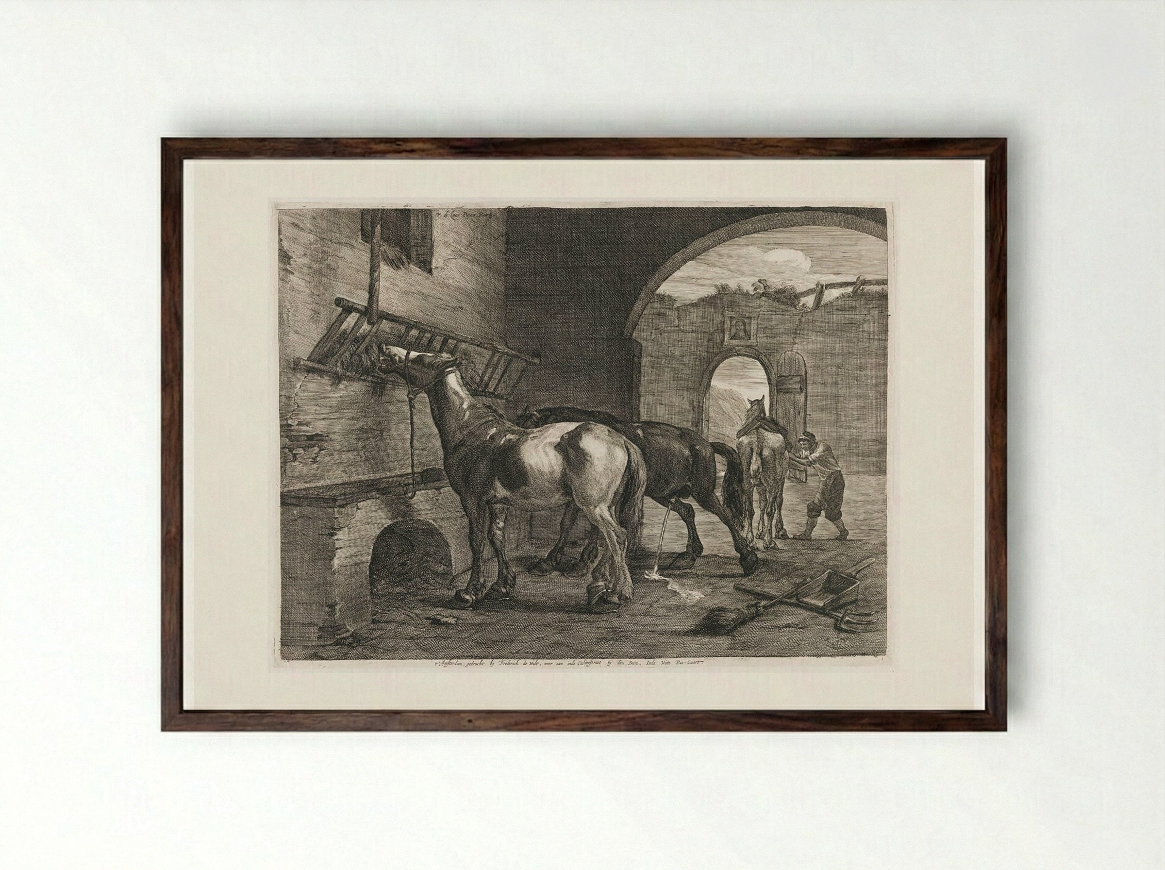 The Stable - Cornelis Visscher - Framed Print Dark Wood