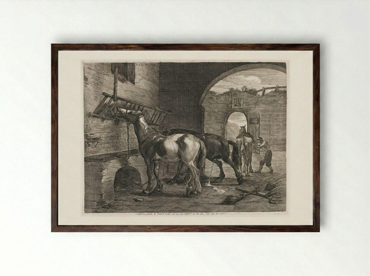 The Stable - Cornelis Visscher - Framed Print Dark Wood