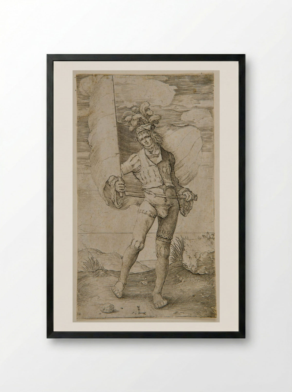 The Standard Bearer - Lucas van Leyden - Framed Print Black