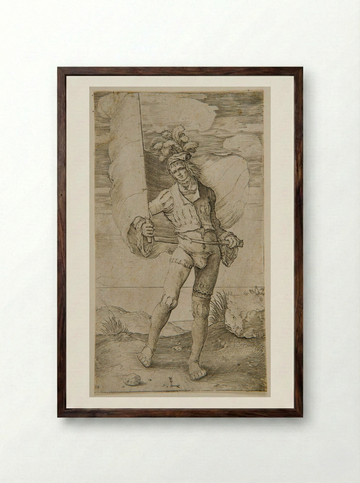 The Standard Bearer - Lucas van Leyden - Framed Print Dark Wood