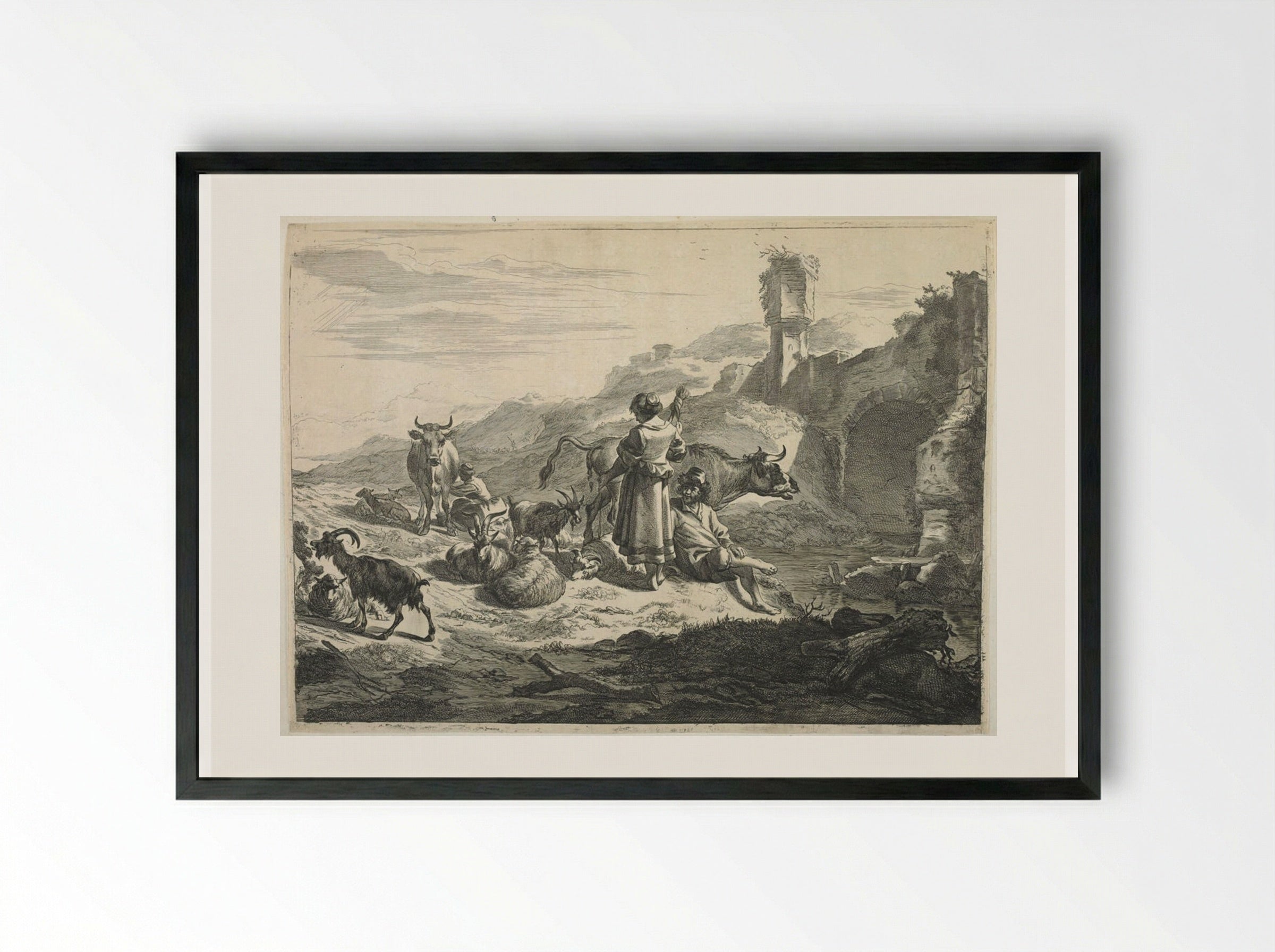 The Standing Spinner - Cornelis Visscher - Framed Print Black