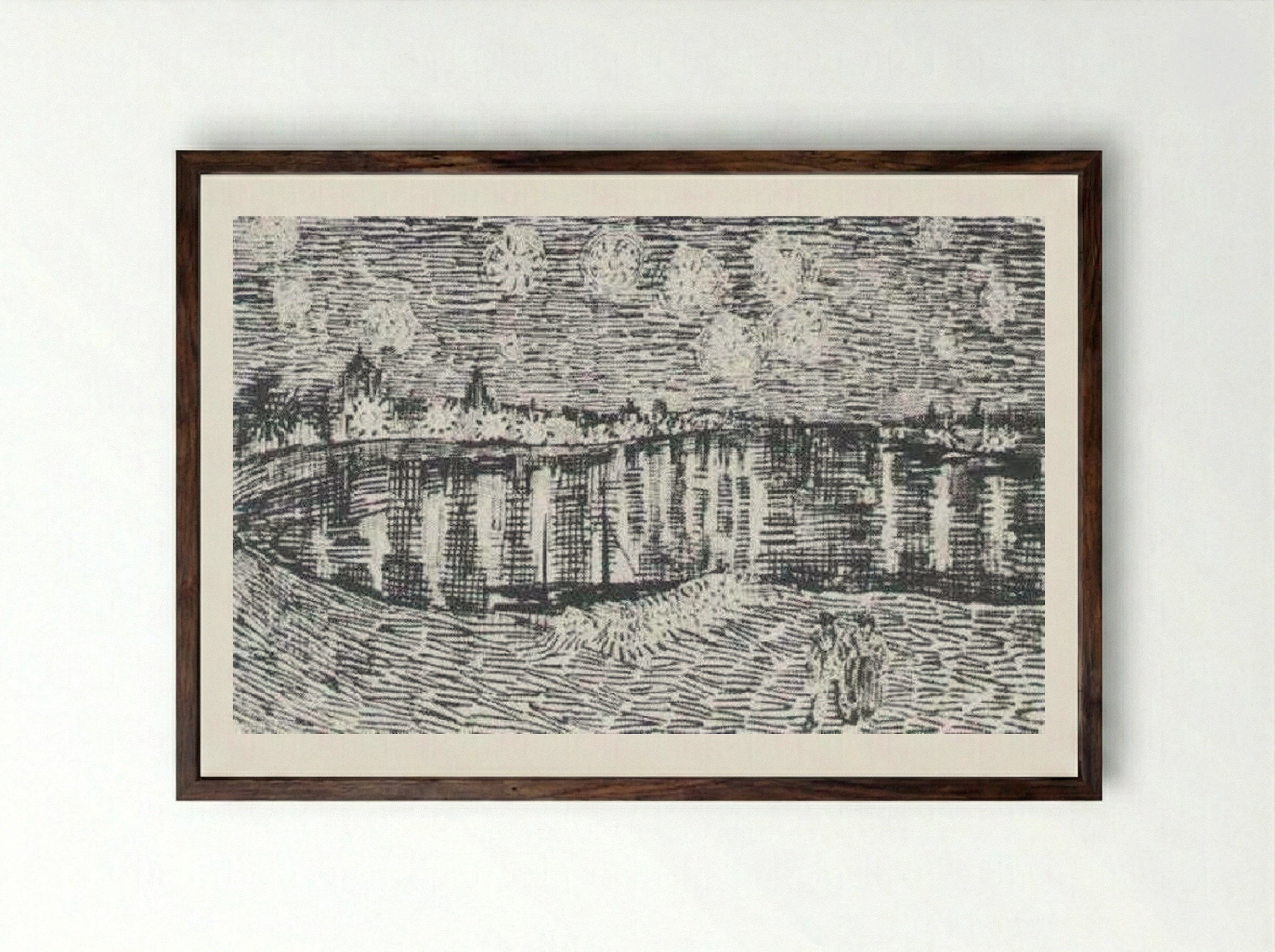 The Starry Night - Vincent van Gogh - Framed Print Dark Wood