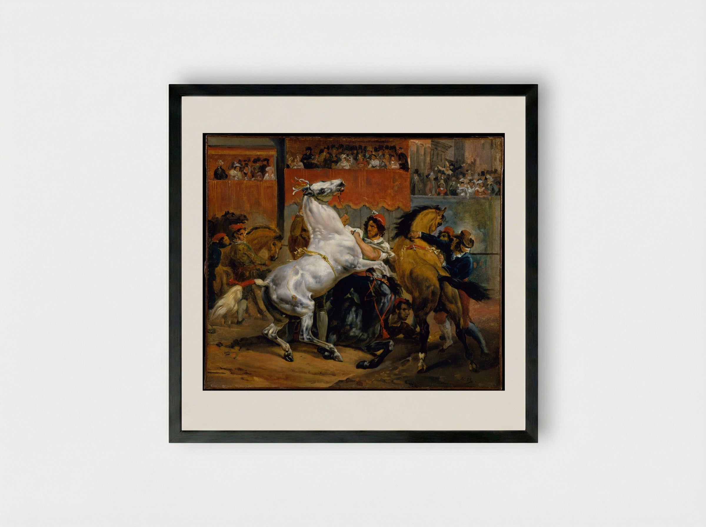The Start of the Race of the Riderless Horses - Horace Vernet - Framed Print Black