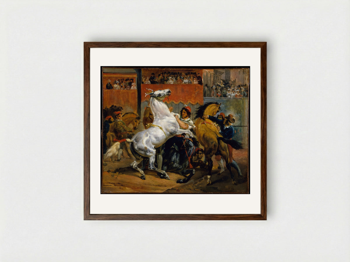 The Start of the Race of the Riderless Horses - Horace Vernet - Framed Print Dark Wood