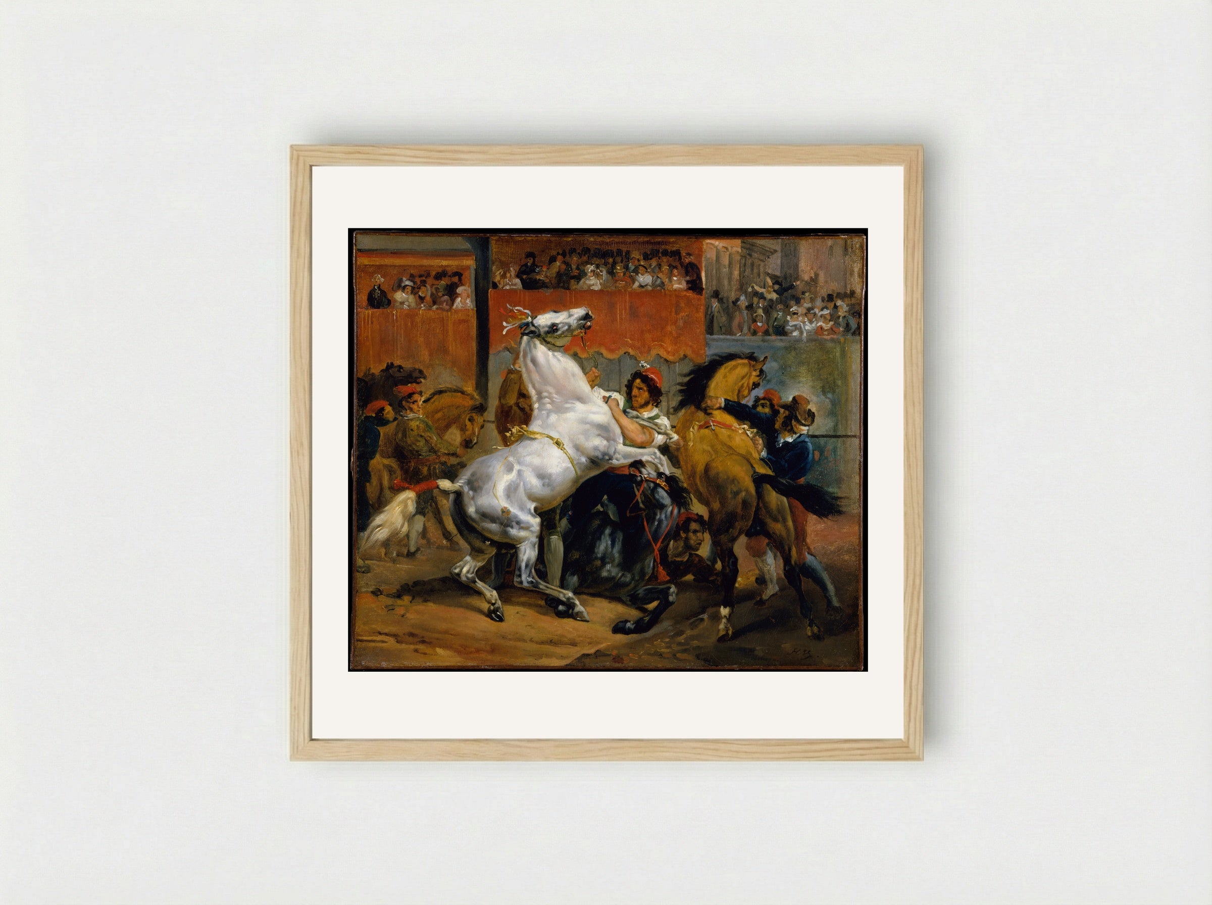 The Start of the Race of the Riderless Horses - Horace Vernet - Framed Print Wood