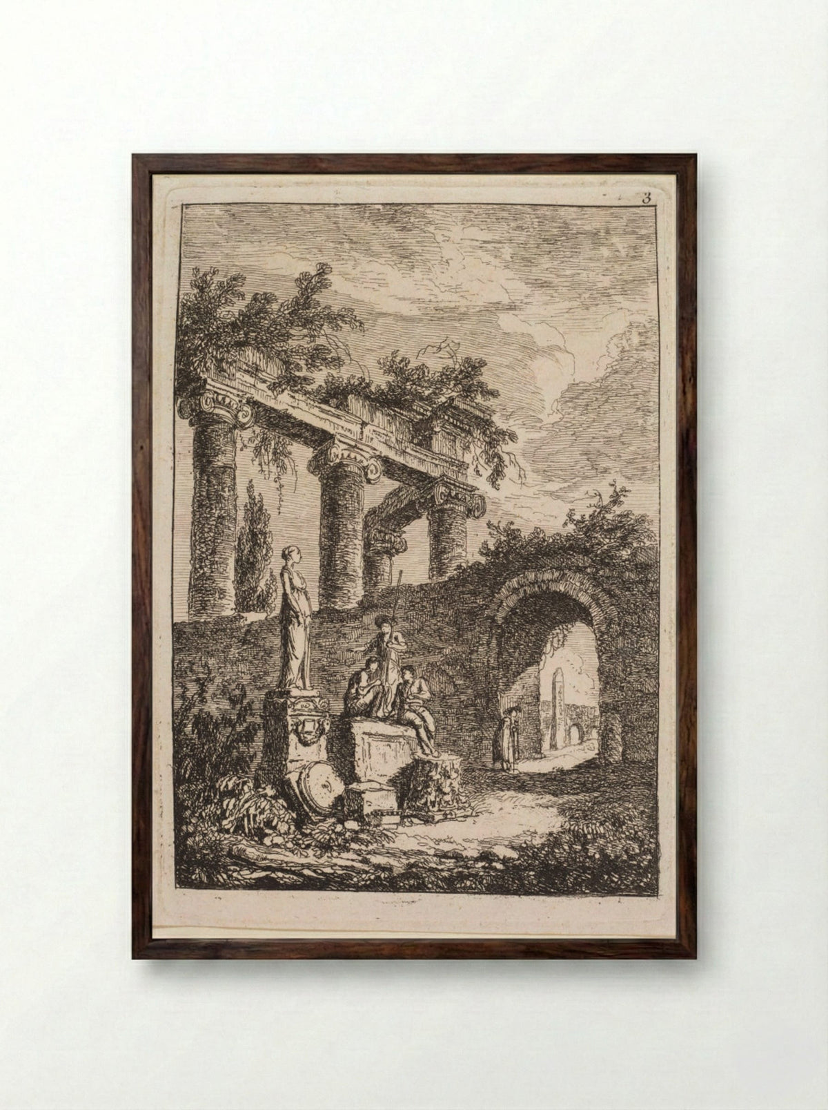 The Statue in Front of Ruins - Hubert Robert - Framed Print Dark Wood