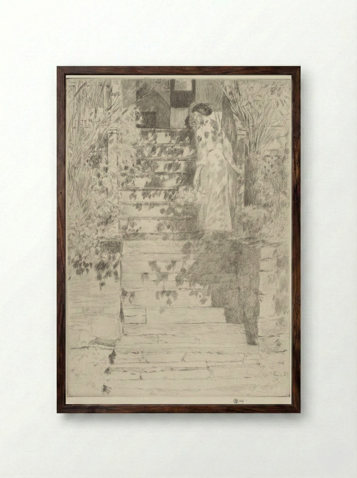 The Steps - Childe Hassam - Framed Print Dark Wood