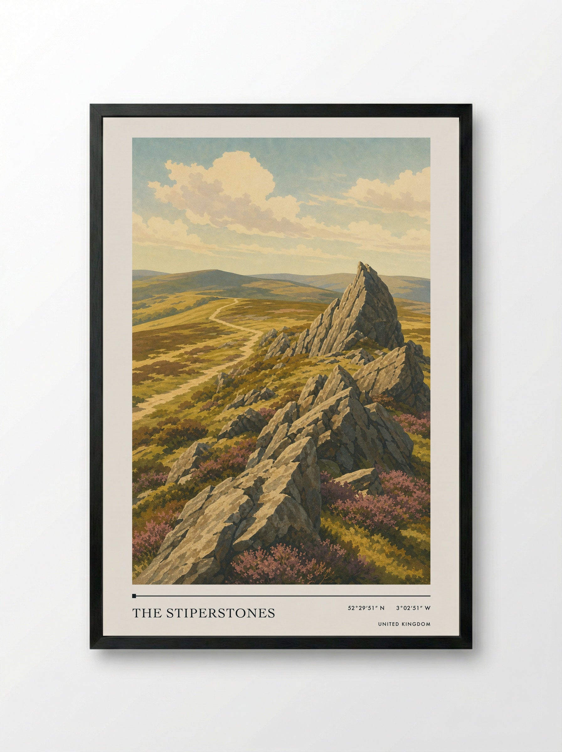 The Stiperstones United Kingdom Travel Poster - Framed Print Black