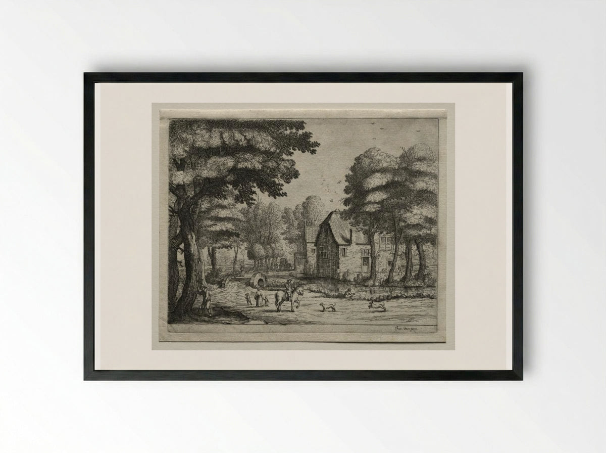 The Stone Bridge - Jan van Goyen - Framed Print Black