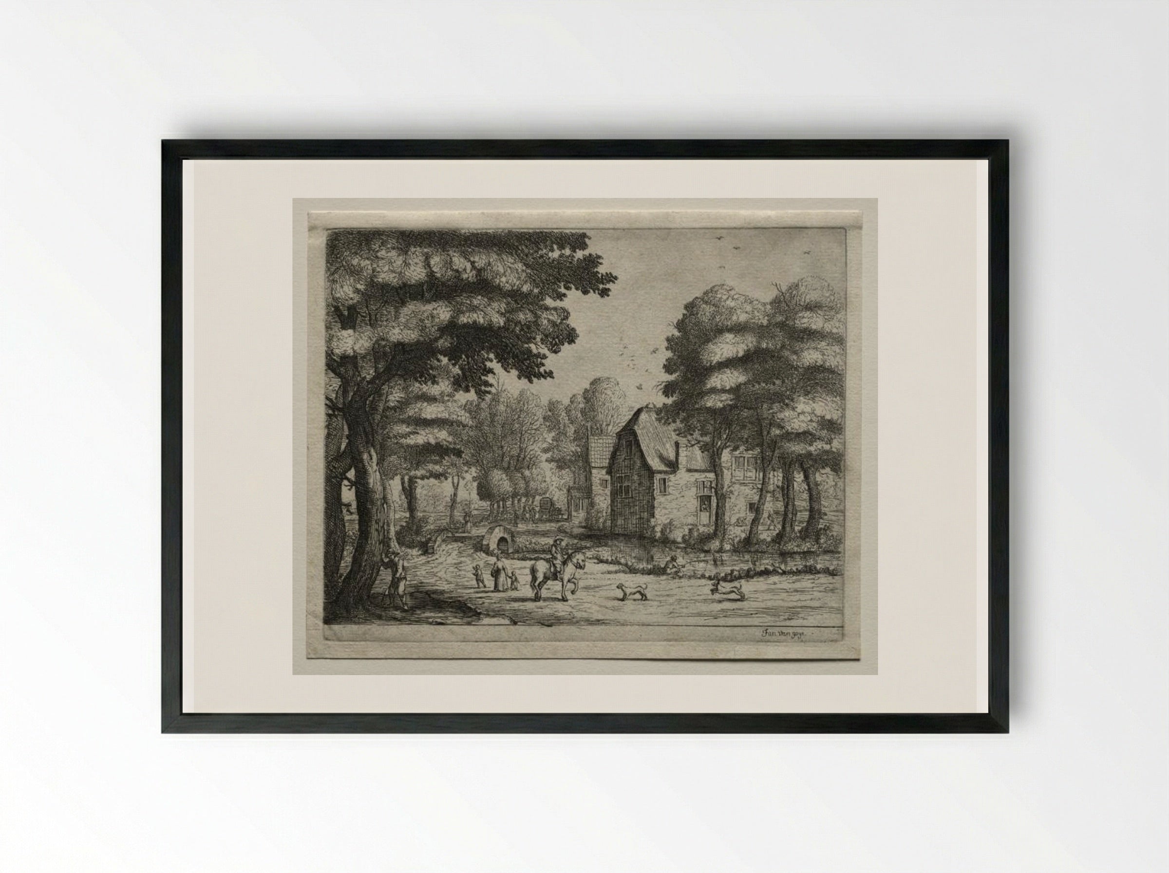 The Stone Bridge - Jan van Goyen - Framed Print Black
