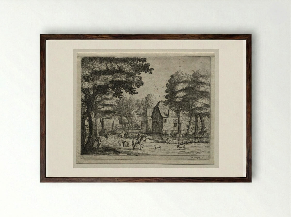 The Stone Bridge - Jan van Goyen - Framed Print Dark Wood