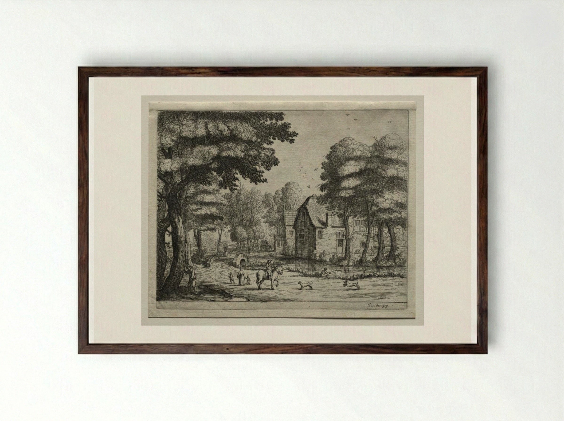 The Stone Bridge - Jan van Goyen - Framed Print Dark Wood