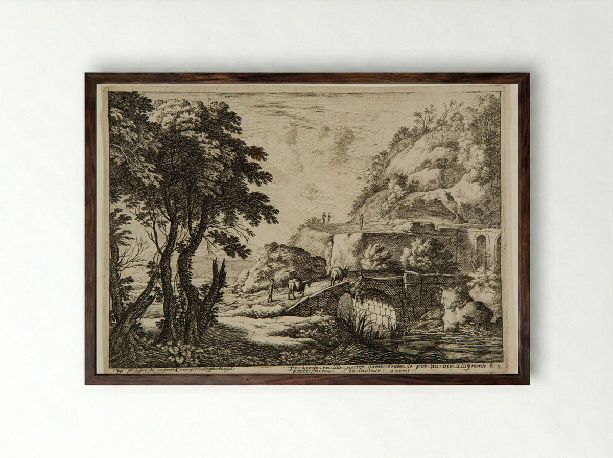 The Stone Bridge - Henri Mauperché - Framed Print Dark Wood