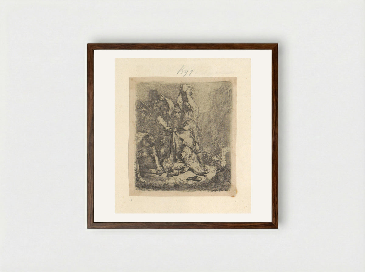 The Stoning of Saint Stephen - Henry Louis Basan - Framed Print Dark Wood