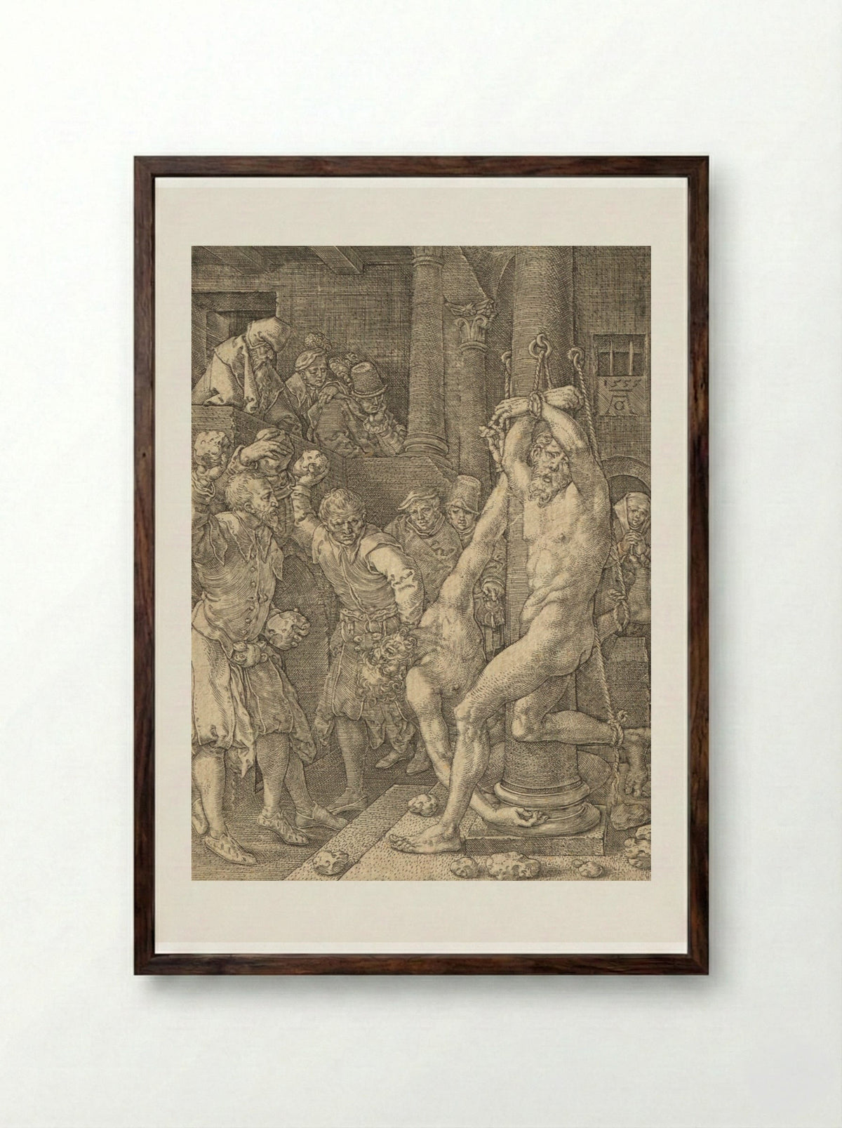 The Stoning of the Elders - Heinrich Aldegrever - Framed Print Dark Wood