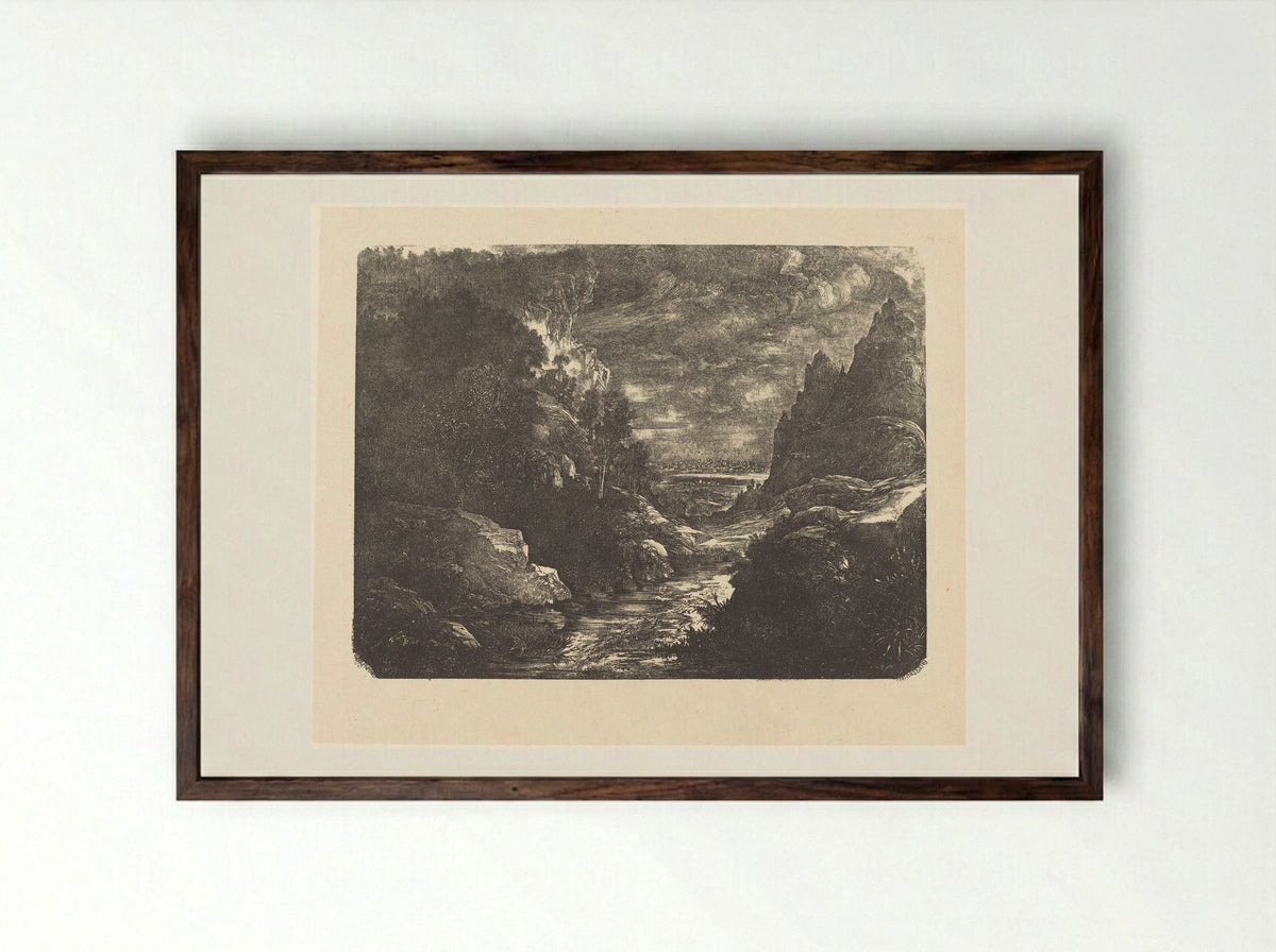 The Stream in the Gorge - Rodolphe Bresdin - Framed Print Dark Wood
