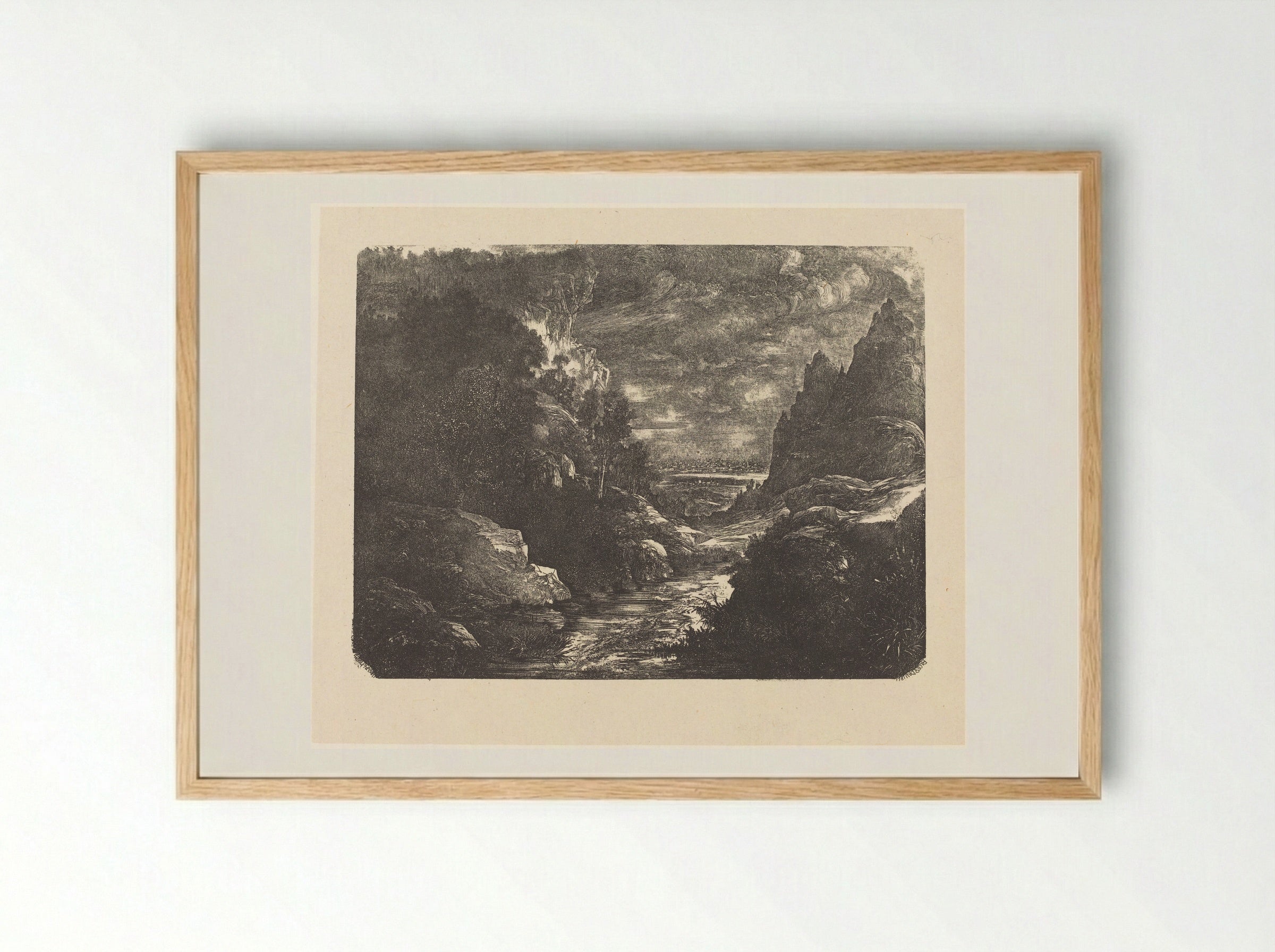 The Stream in the Gorge - Rodolphe Bresdin - Framed Print Wood