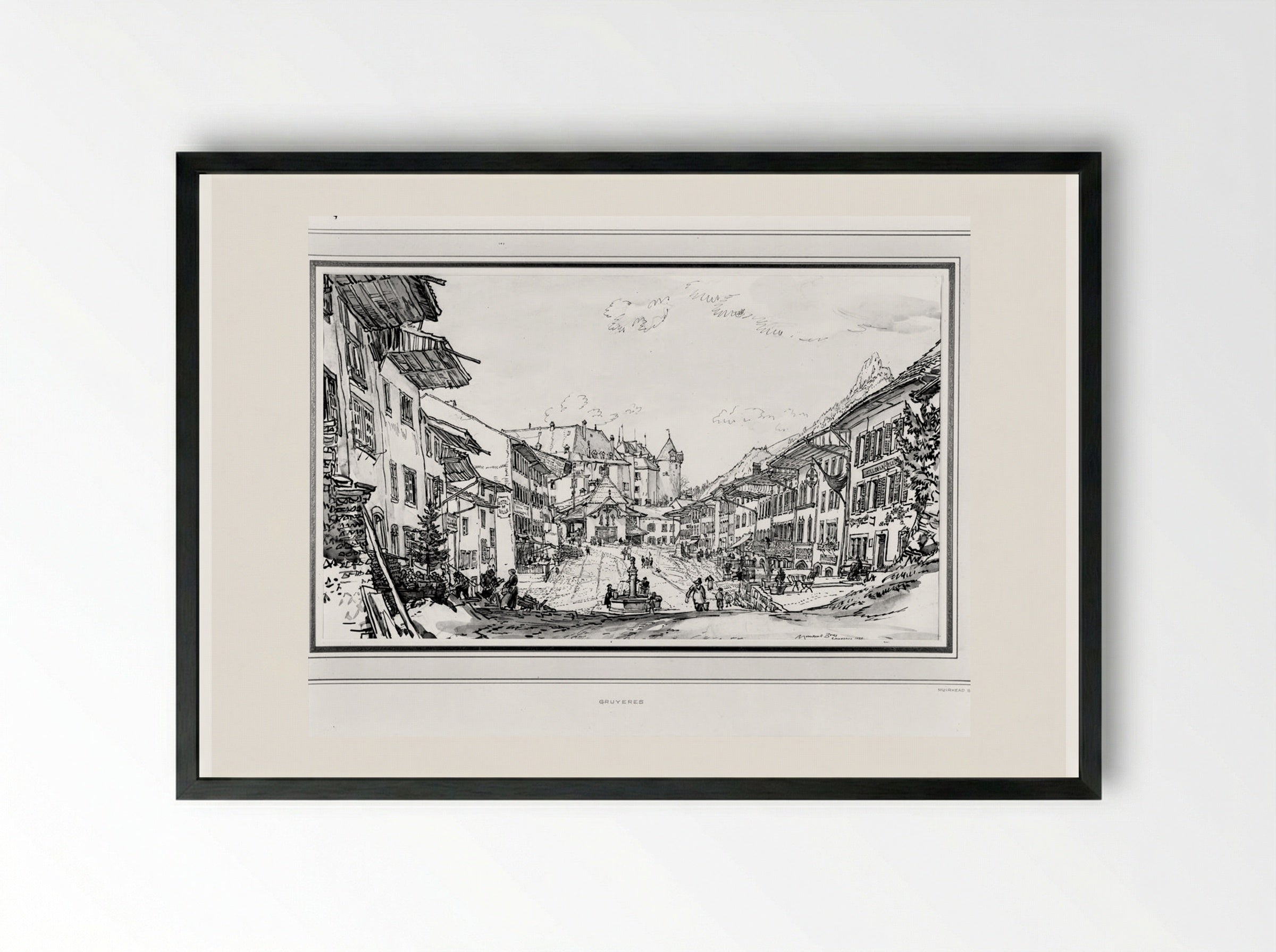 The Street, Gruyères - Muirhead Bone - Framed Print Black