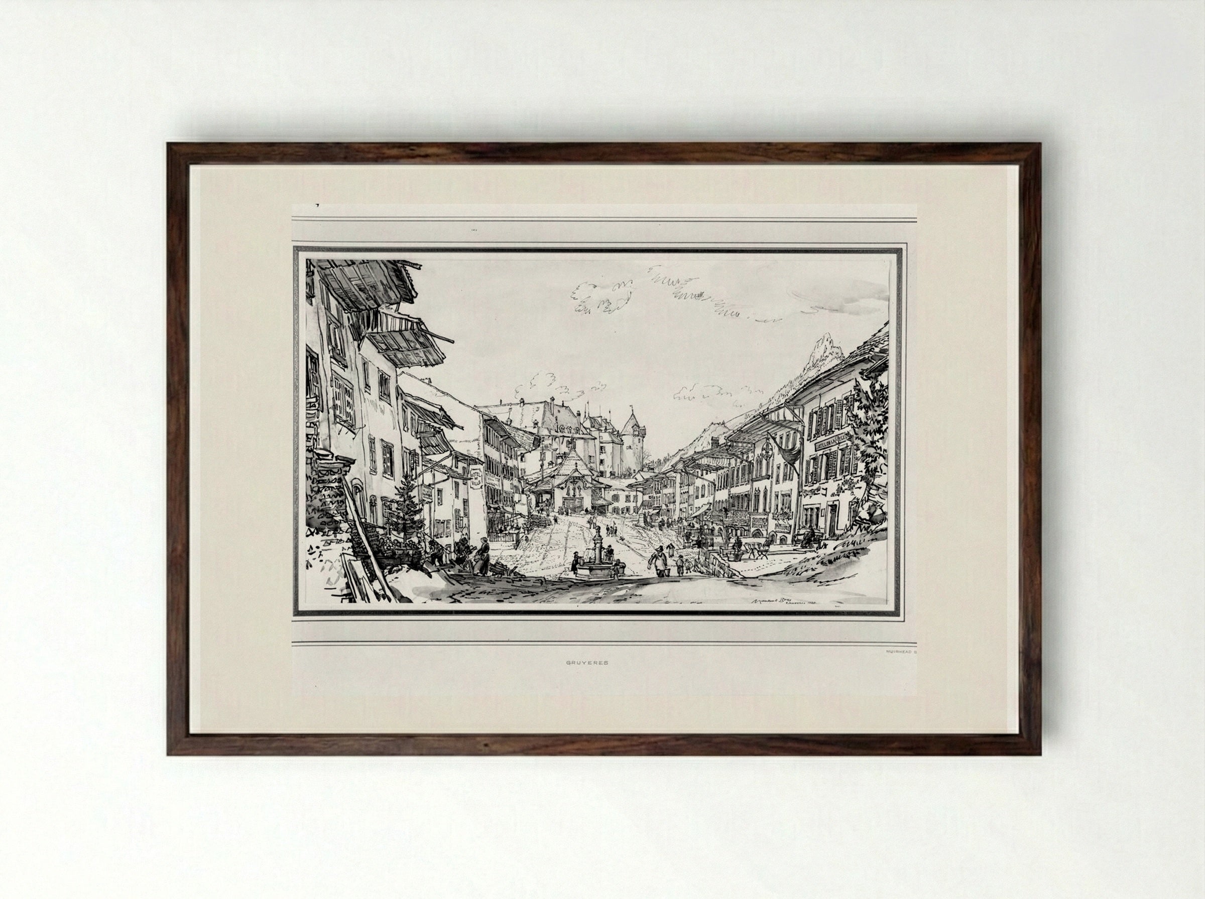 The Street, Gruyères - Muirhead Bone - Framed Print Dark Wood
