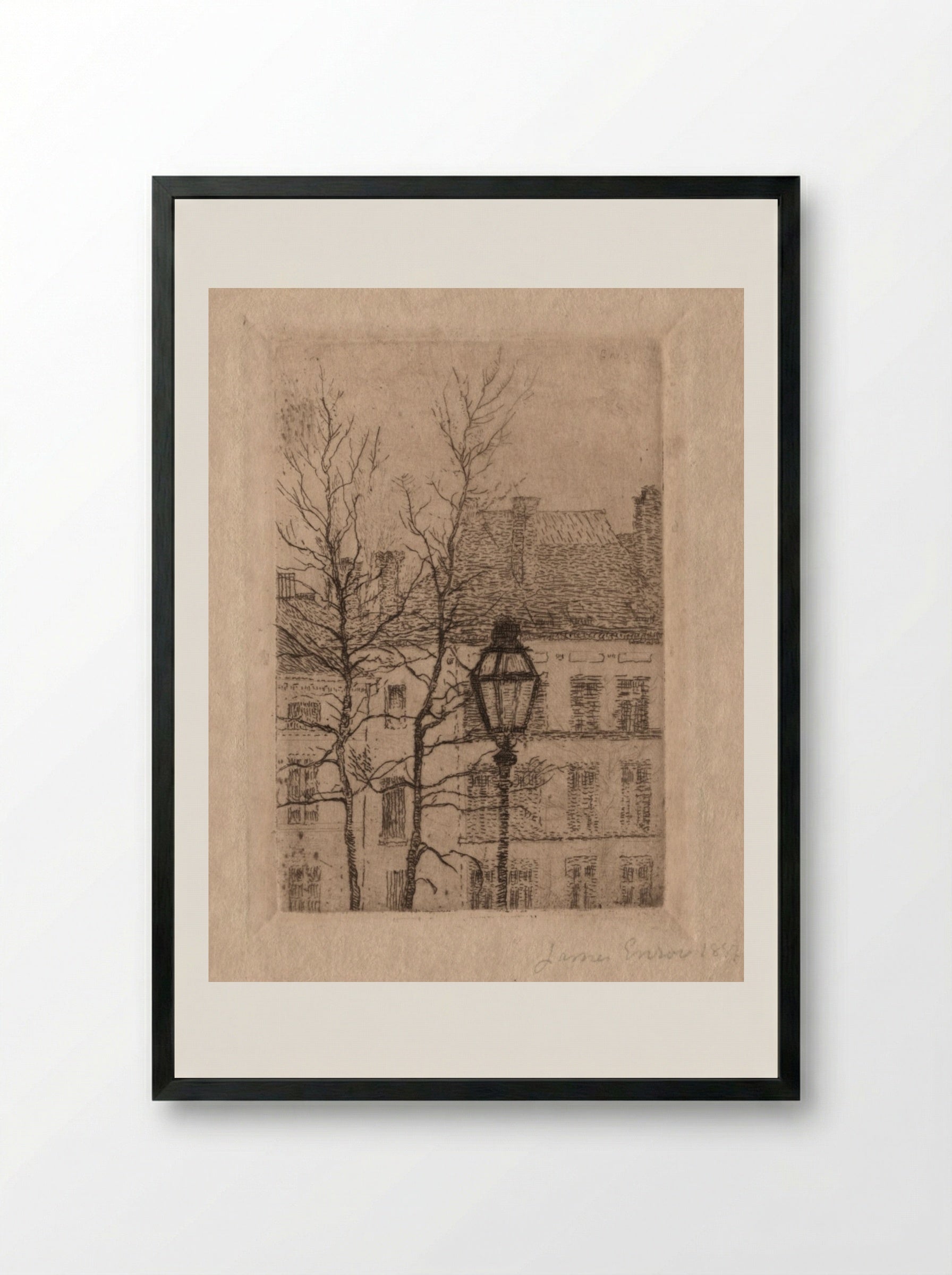 The Street Lamp - James Ensor - Framed Print Black