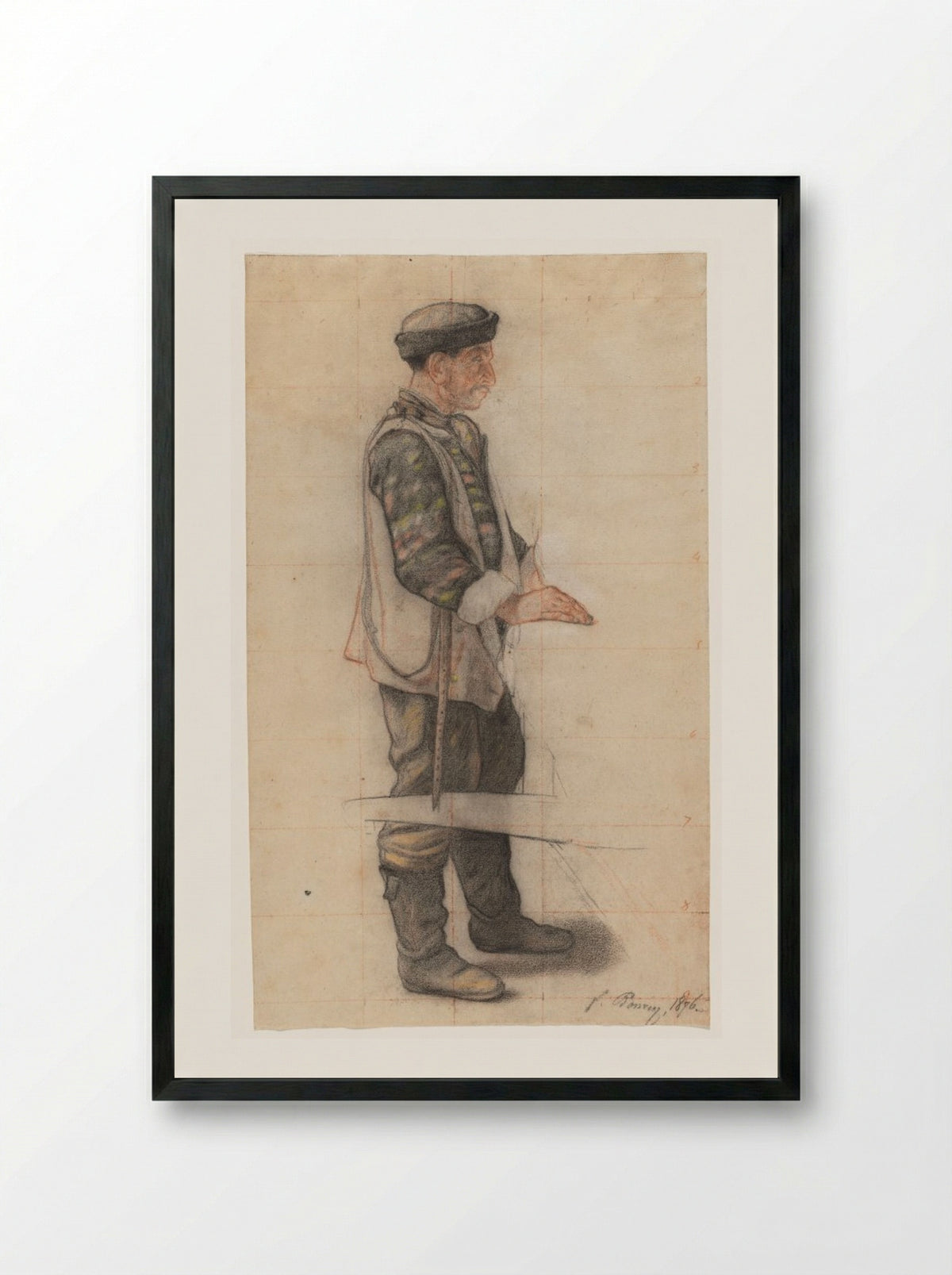 The Stretcher Bearer (Study for Le Couvreur tombé) - François Bonvin - Framed Print Black