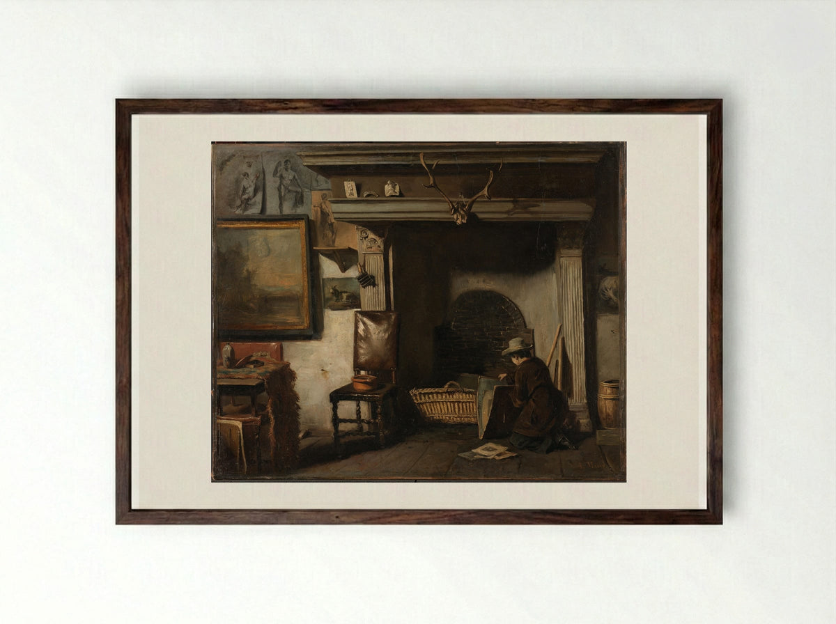 The Studio of the Haarlem Painter Pieter Frederik van Os - Anton Mauve - Framed Print Dark Wood