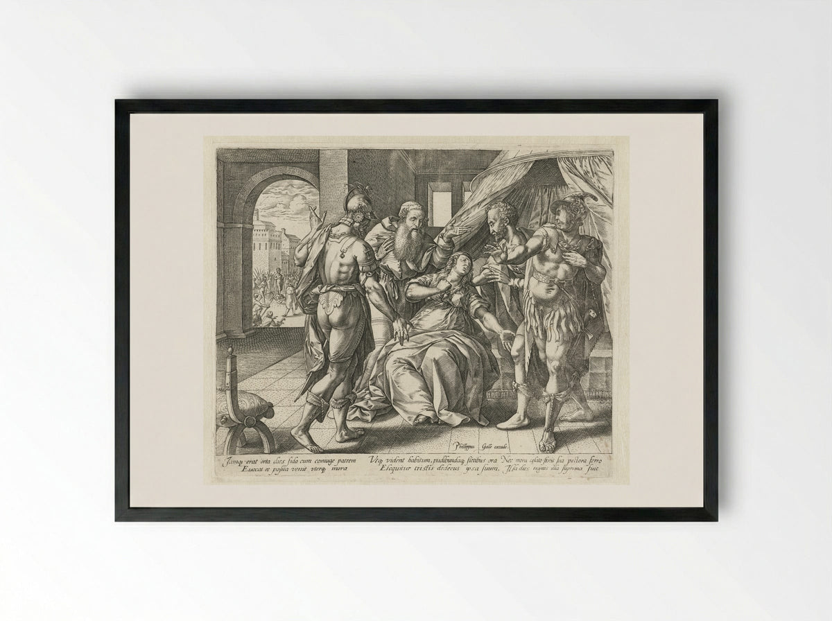 The Suicide of Lucretia - Philips Galle - Framed Print Black