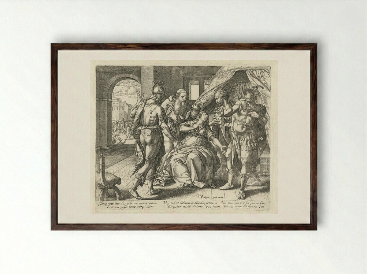 The Suicide of Lucretia - Philips Galle - Framed Print Dark Wood