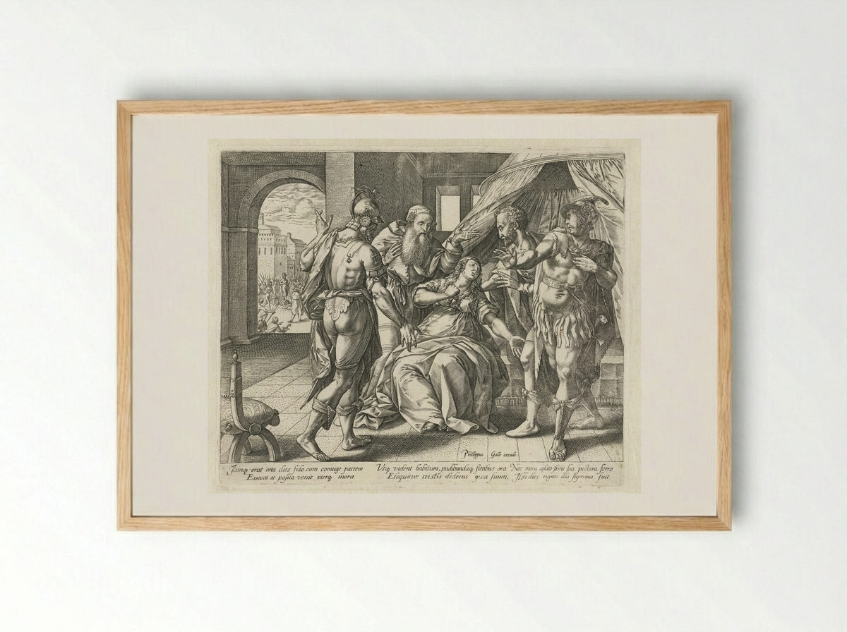 The Suicide of Lucretia - Philips Galle - Framed Print Wood