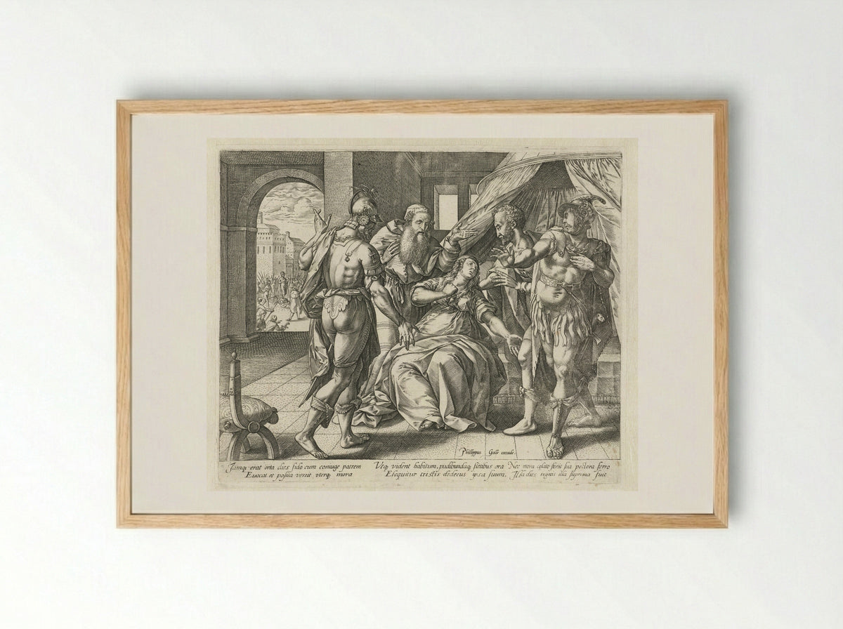 The Suicide of Lucretia - Philips Galle - Framed Print Wood