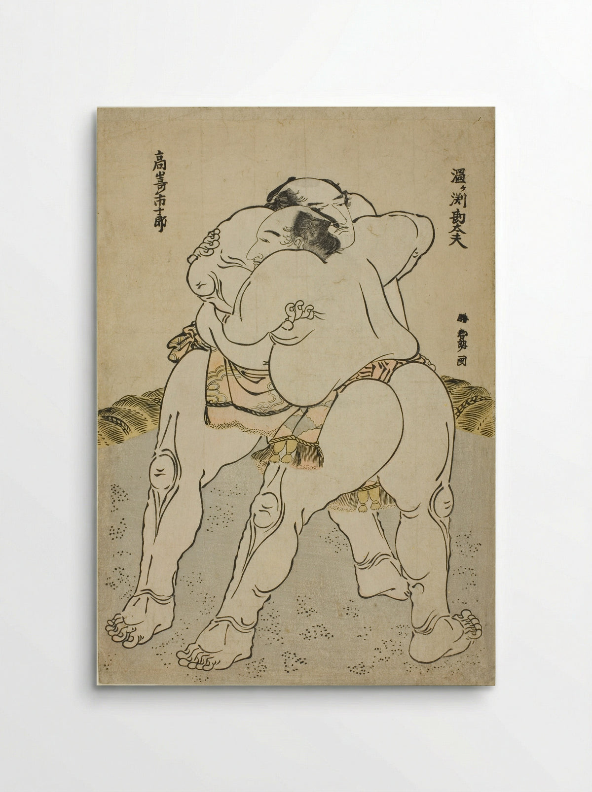 The Sumo Wrestlers Uzugafuchi Kandayu and Takasaki Ichijuro - Katsushika Hokusai - Poster