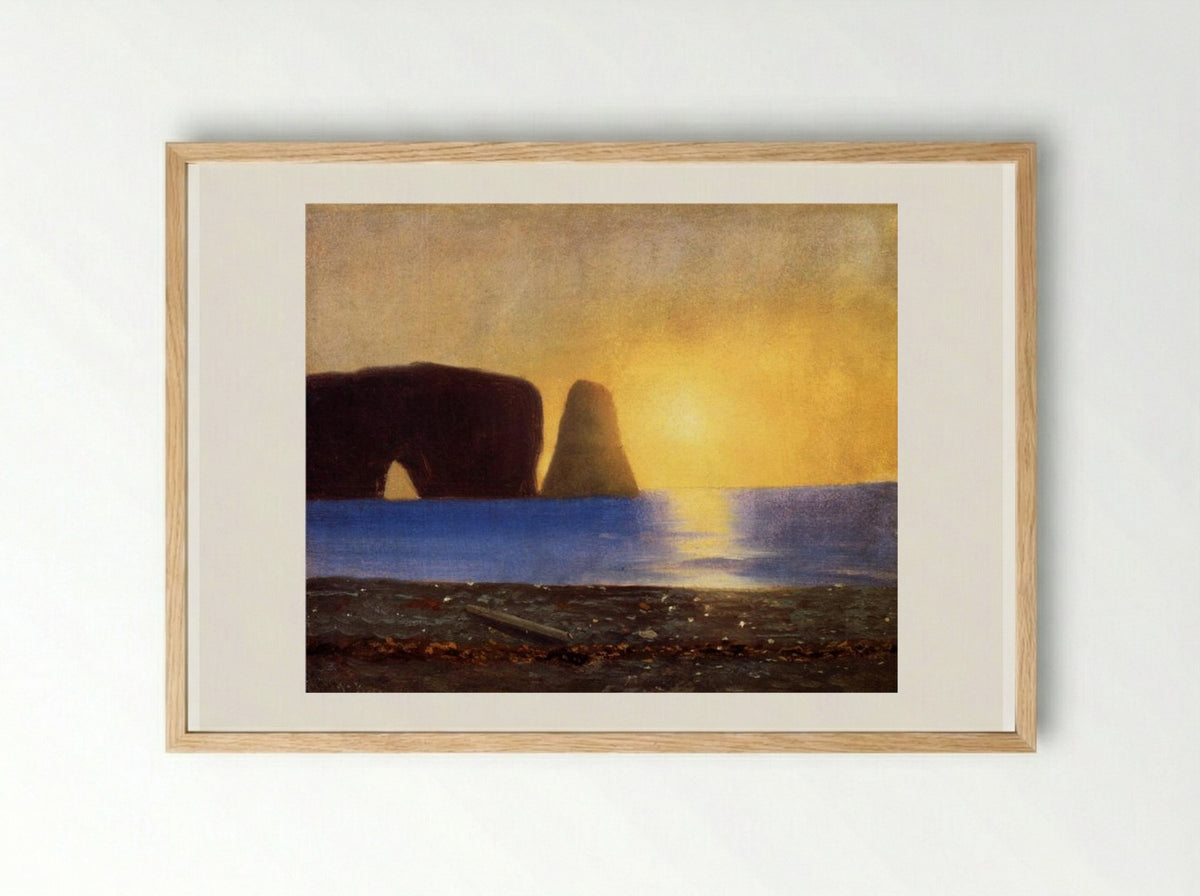 The Sun Sets, Perce Rock, Gaspe, Quebec - William Bradford - Framed Print Wood