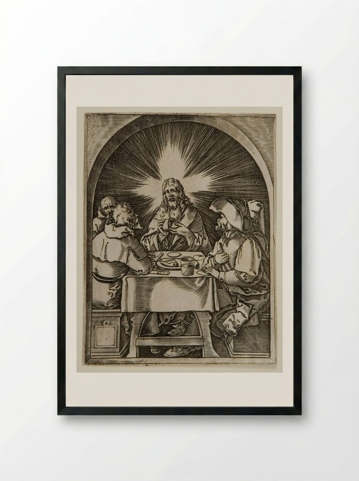 The Supper at Emmaus - Marcantonio Raimondi - Framed Print Black
