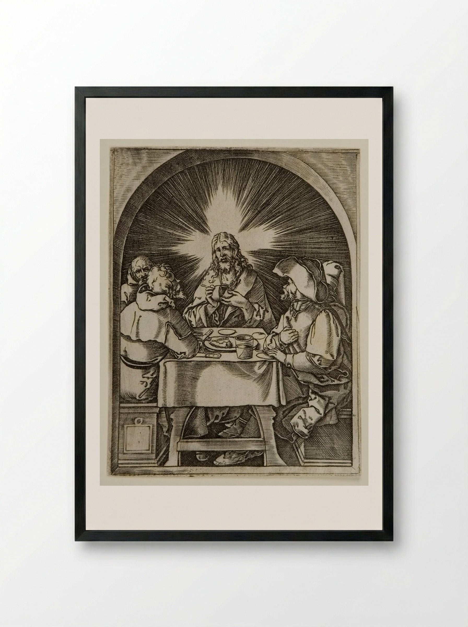 The Supper at Emmaus - Marcantonio Raimondi - Framed Print Black