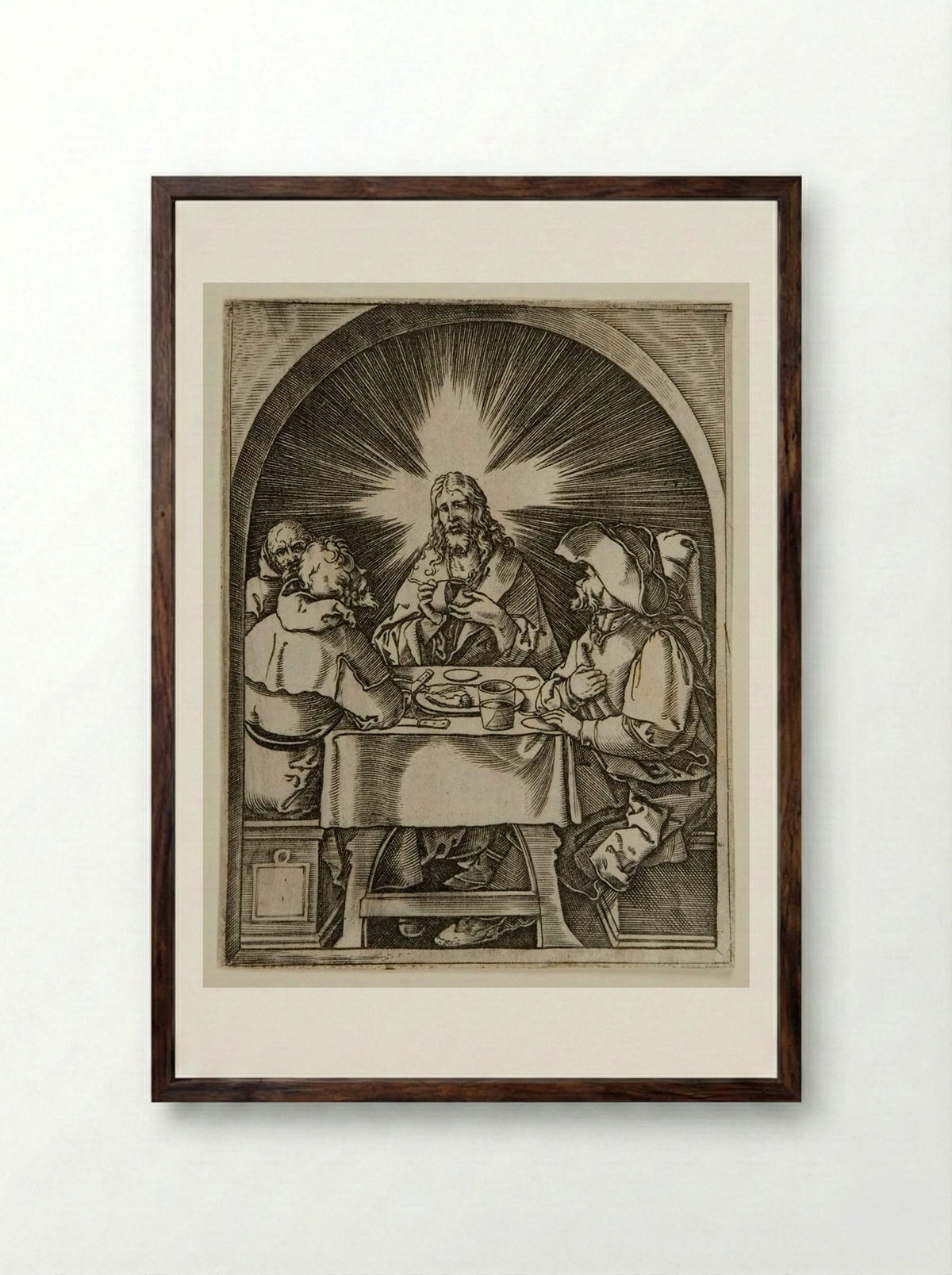 The Supper at Emmaus - Marcantonio Raimondi - Framed Print Dark Wood