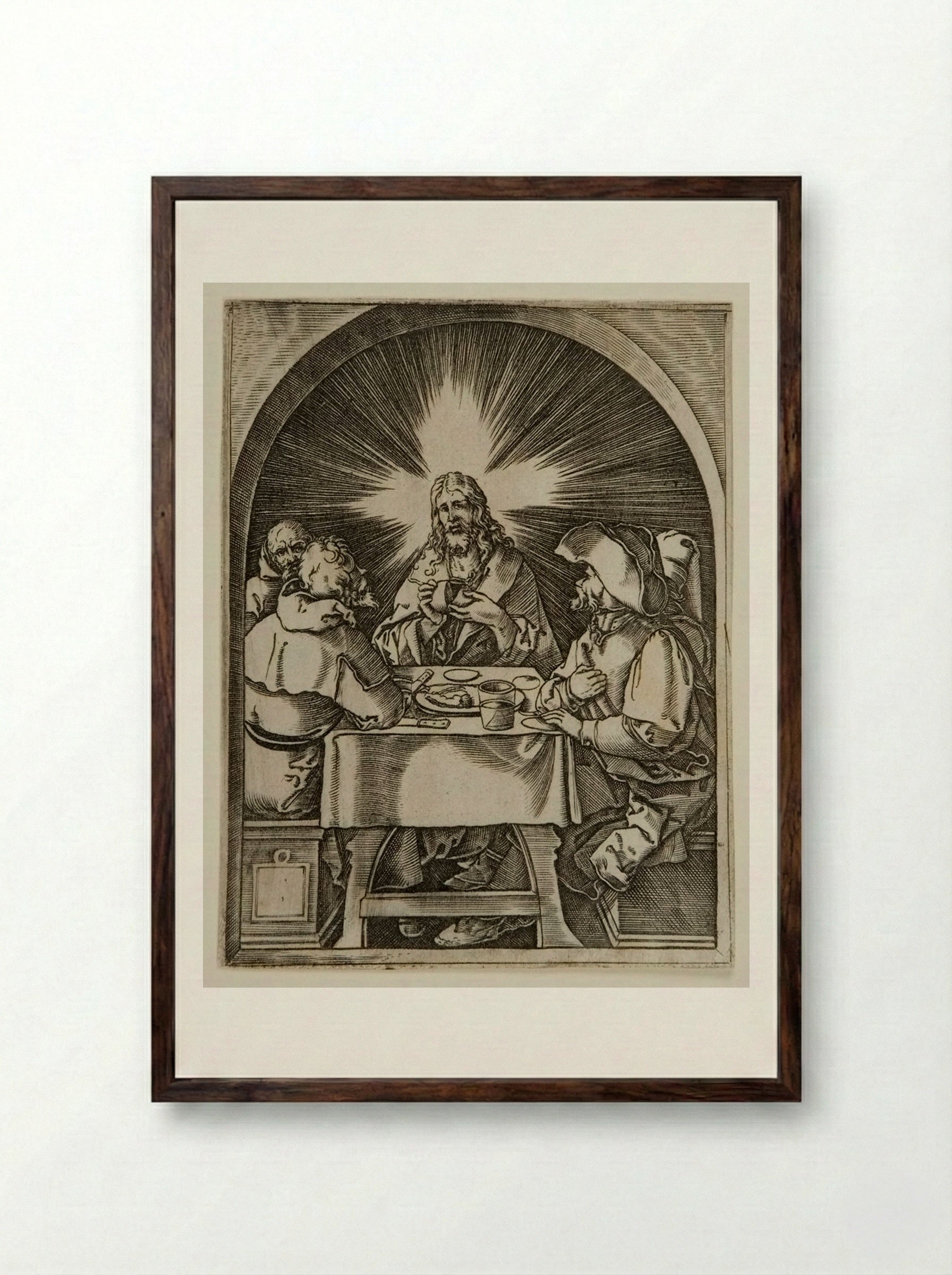 The Supper at Emmaus - Marcantonio Raimondi - Framed Print Dark Wood
