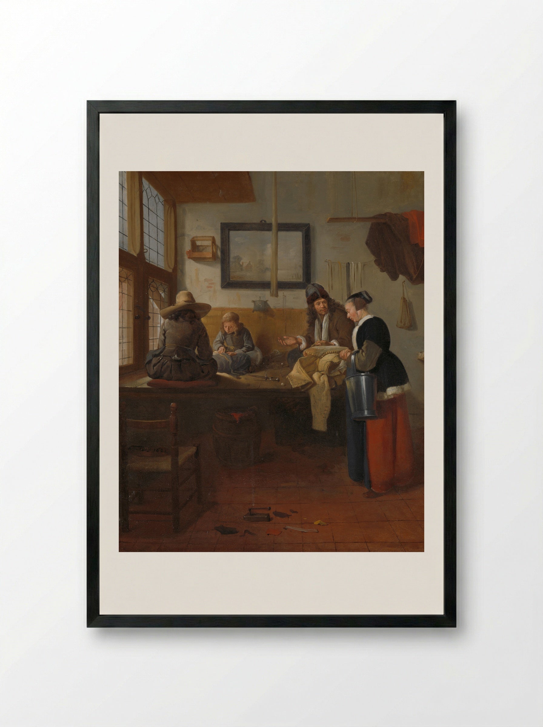 The Tailor's Workshop - Quiringh Gerritsz. van Brekelenkam - Framed Print Black