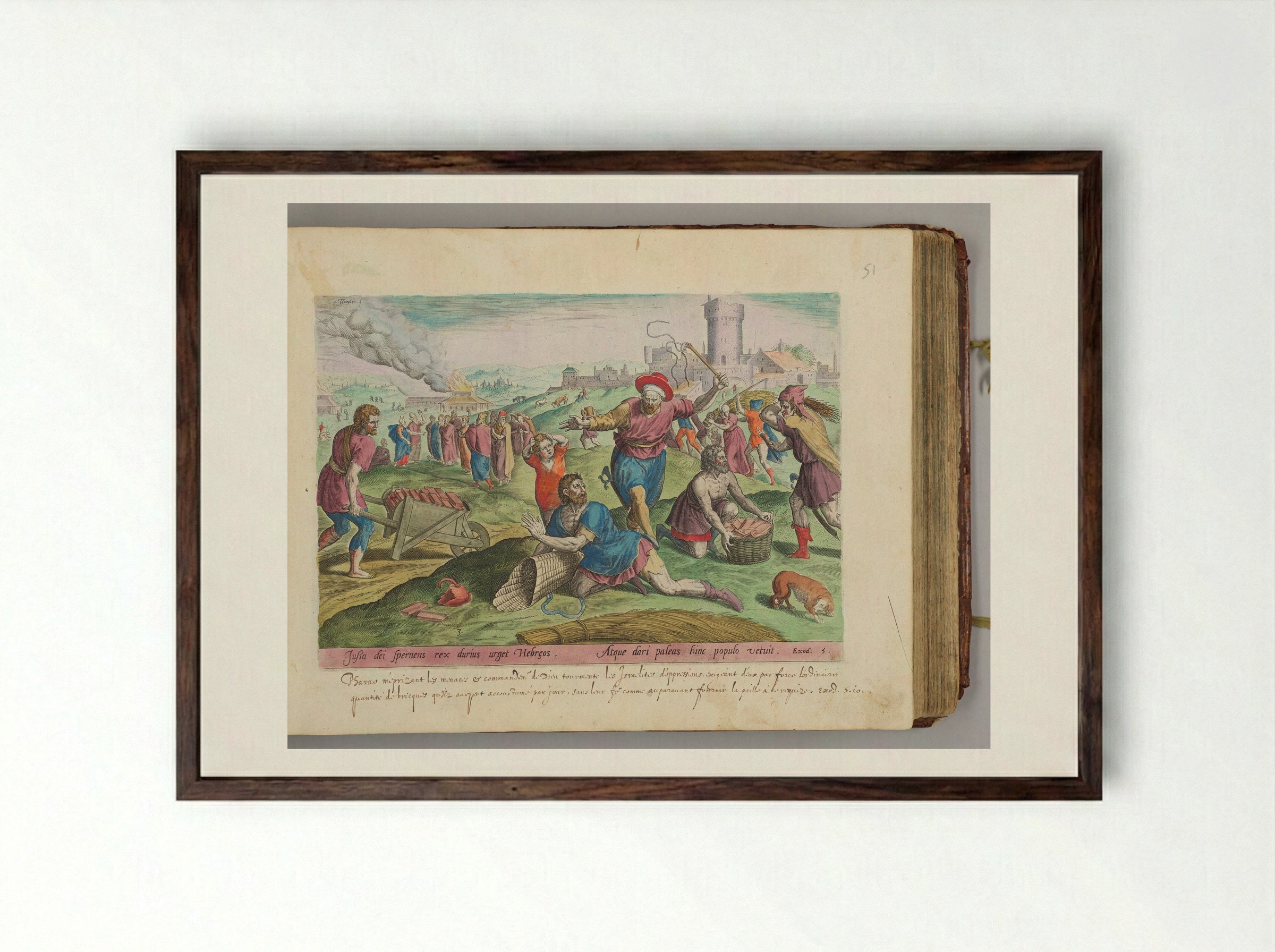 The Taskmasters of the Pharaoh Beating the Israelites - Johann Sadeler I - Framed Print Dark Wood