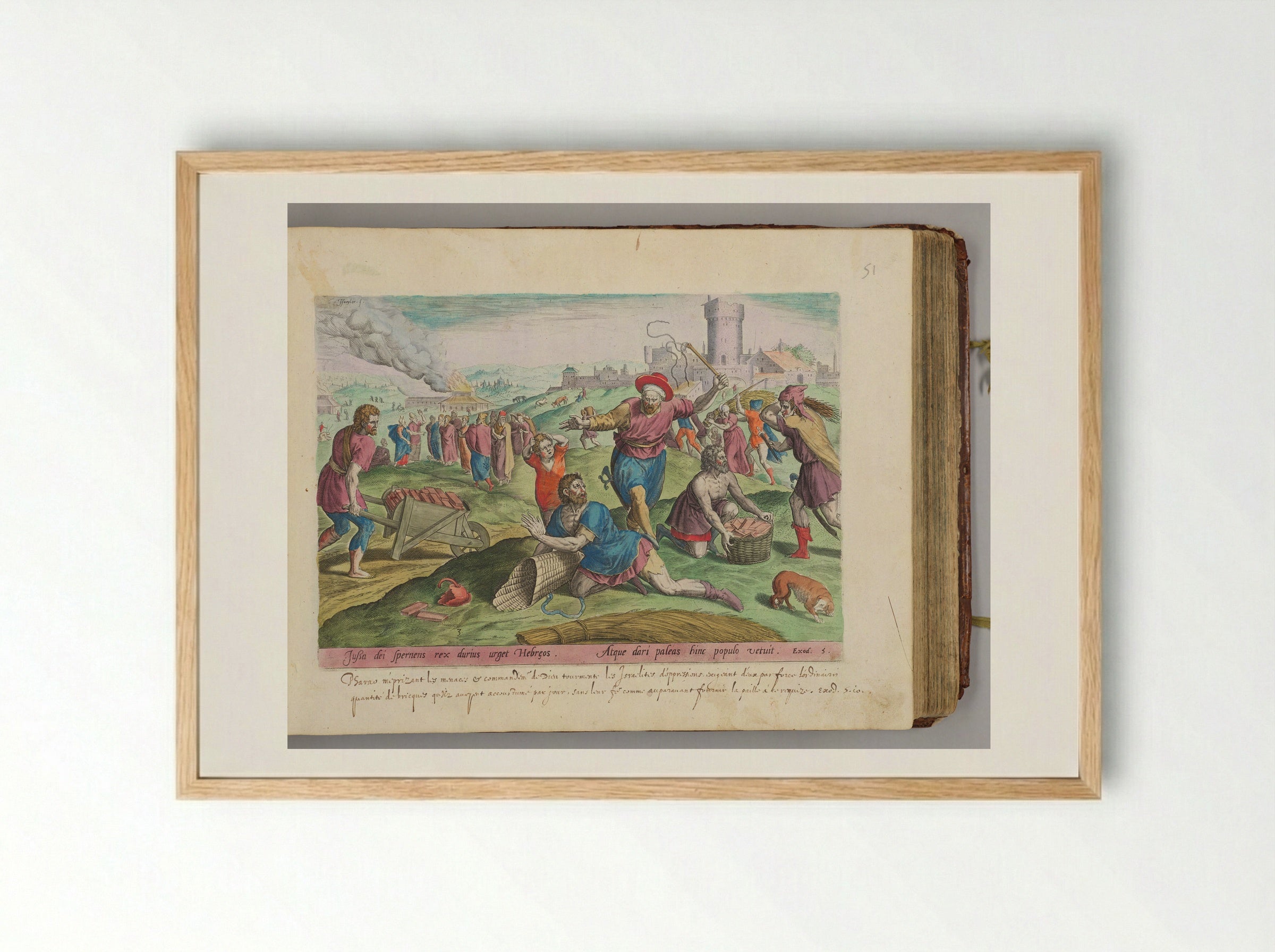 The Taskmasters of the Pharaoh Beating the Israelites - Johann Sadeler I - Framed Print Wood
