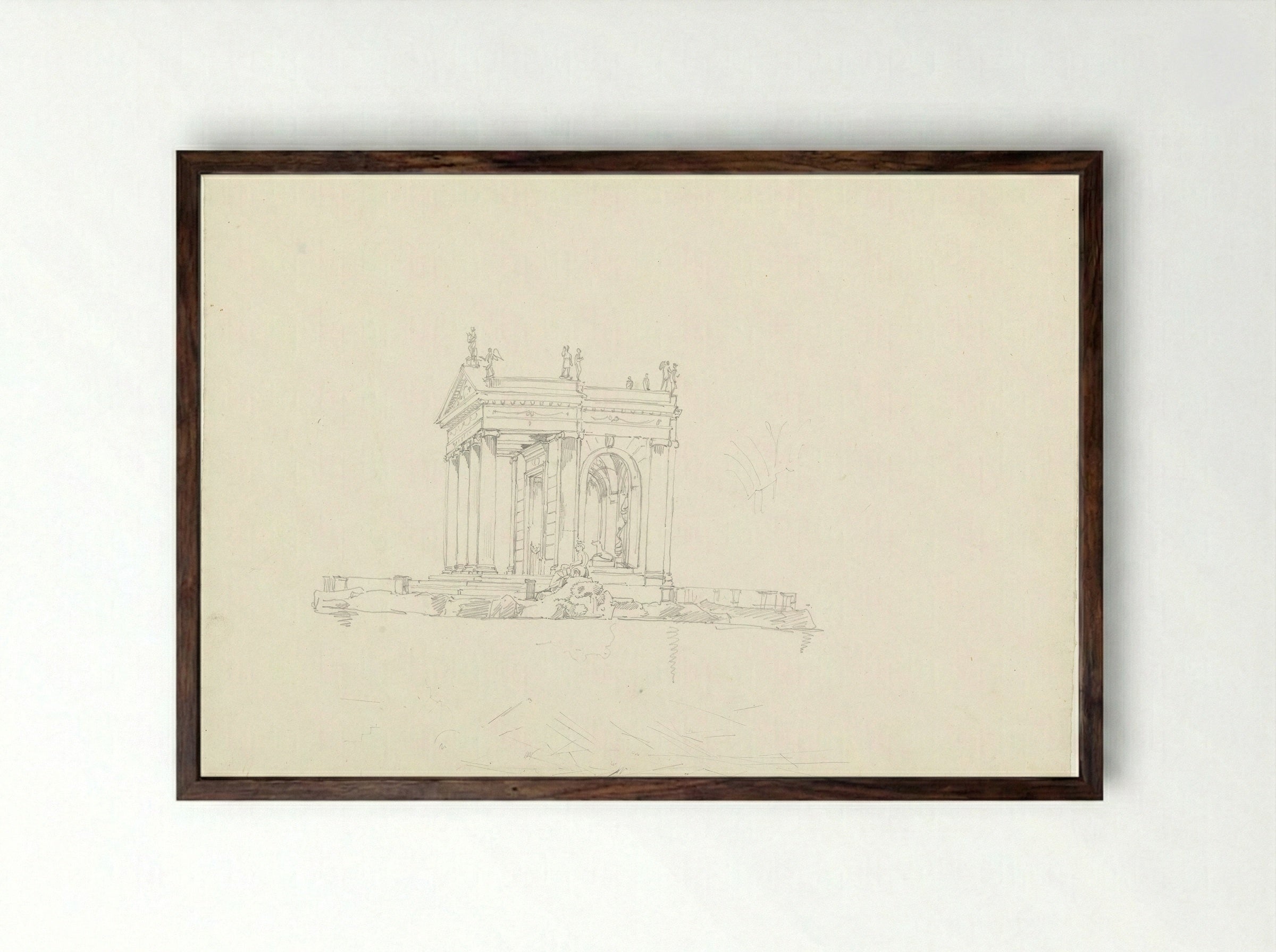 The Temple of Aesculapius in the Giardini Borghese - Hendrik Voogd - Framed Print Dark Wood