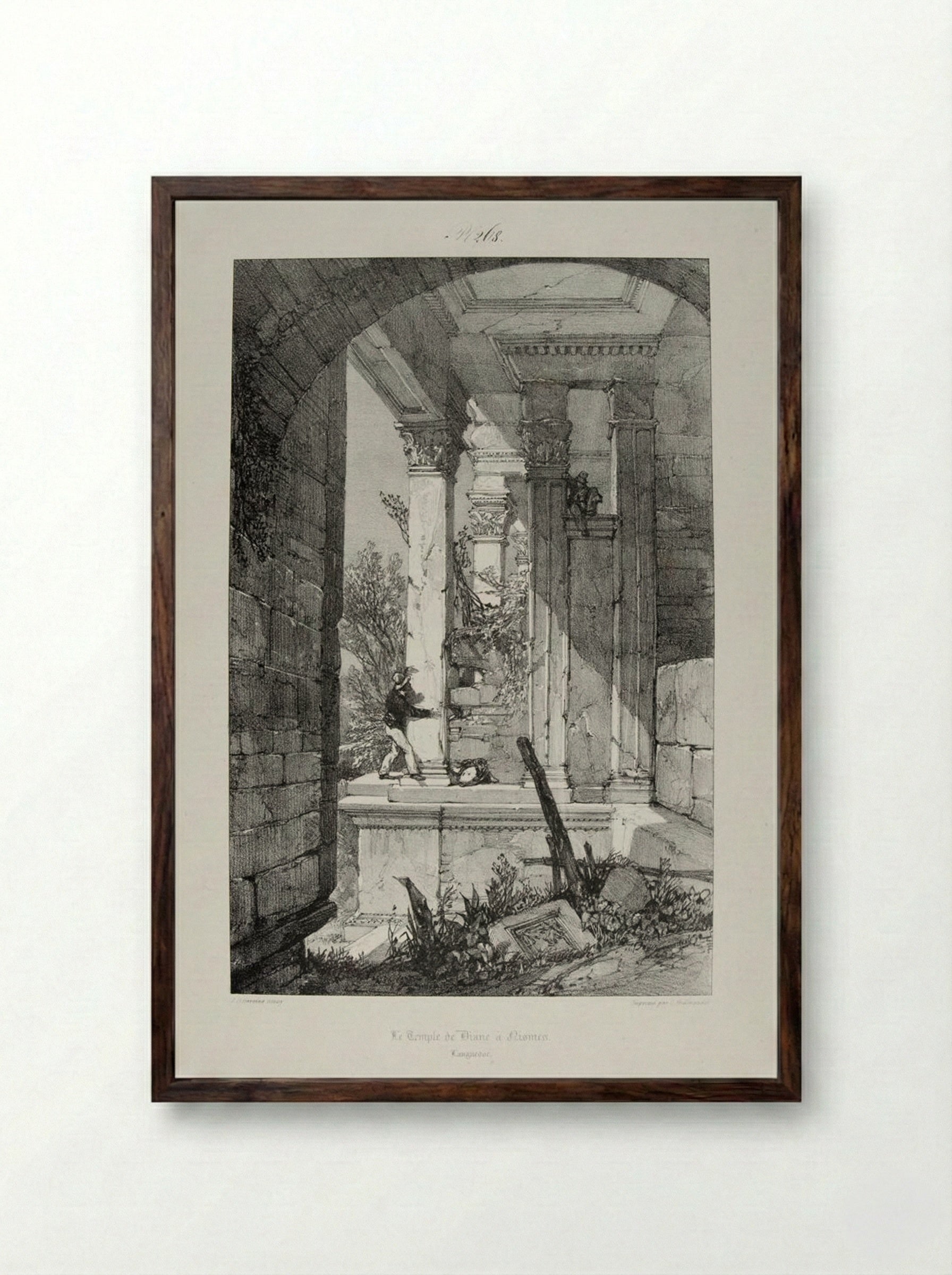 The Temple of Diana at Nîmes - James Duffield Harding - Framed Print Dark Wood