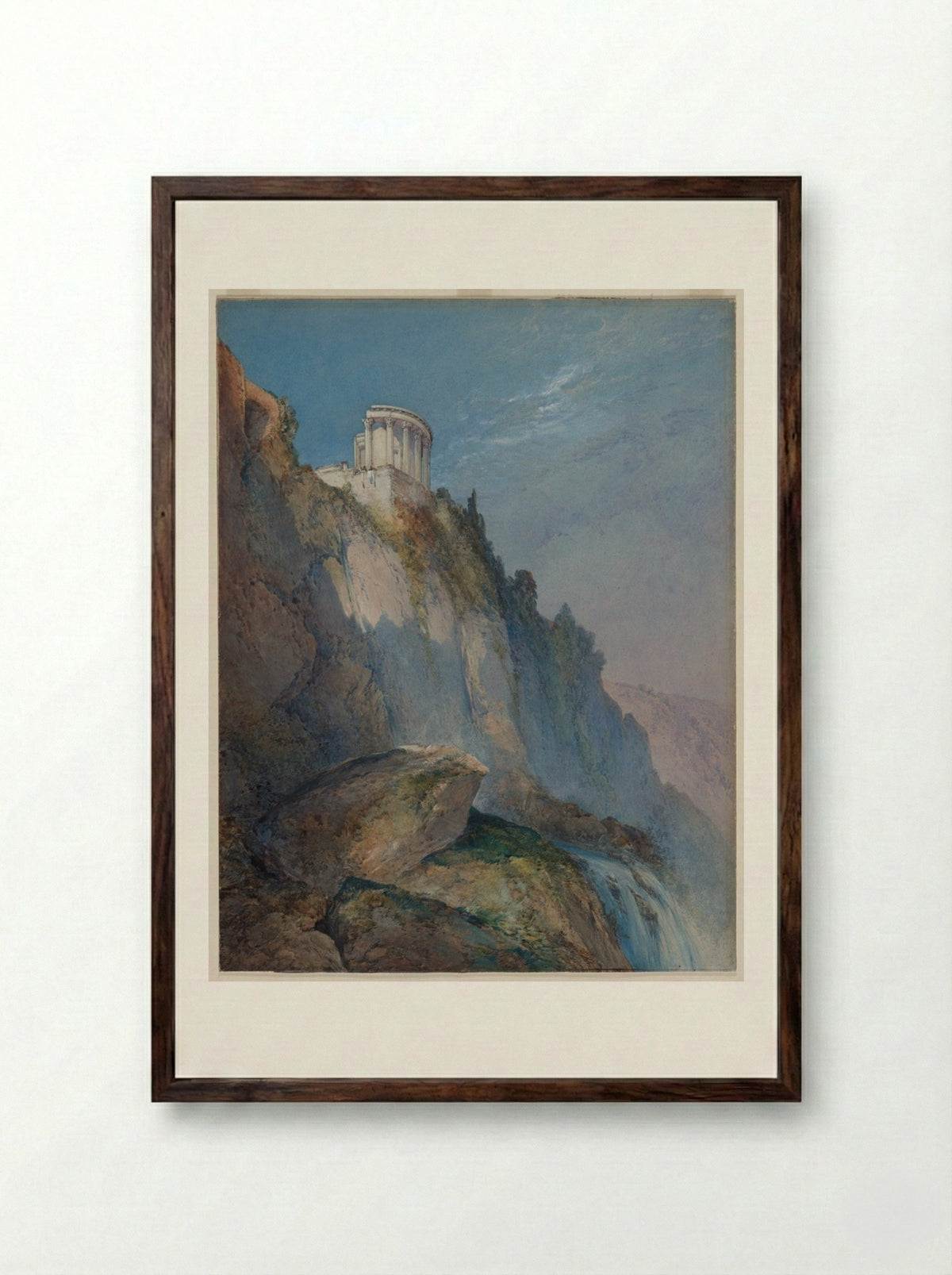 The Temple of Vesta and the Falls at Tivoli - William Callow - Framed Print Dark Wood
