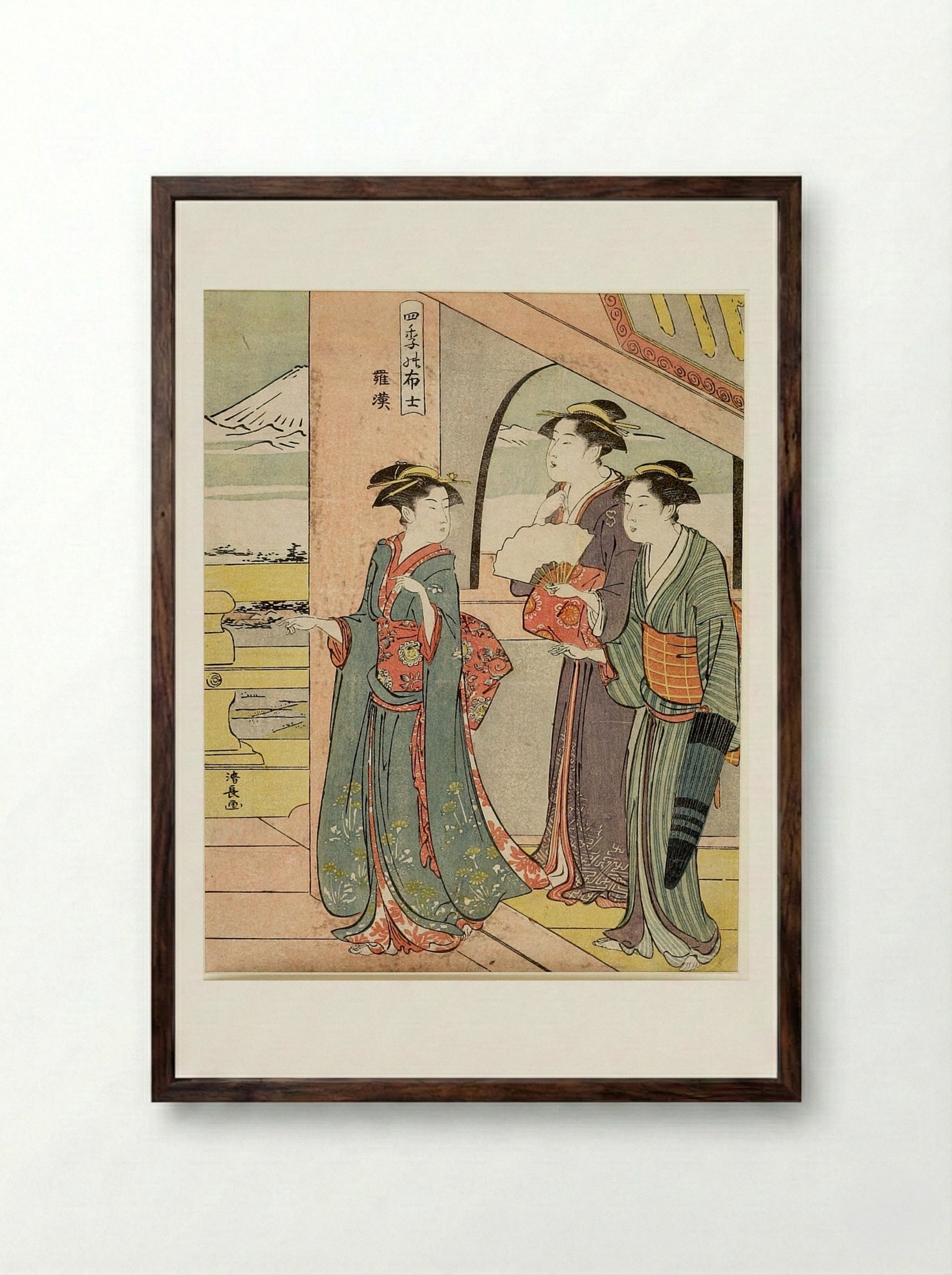 The Temple of the Five Hundred Arhats - Torii Kiyonaga - Framed Print Dark Wood