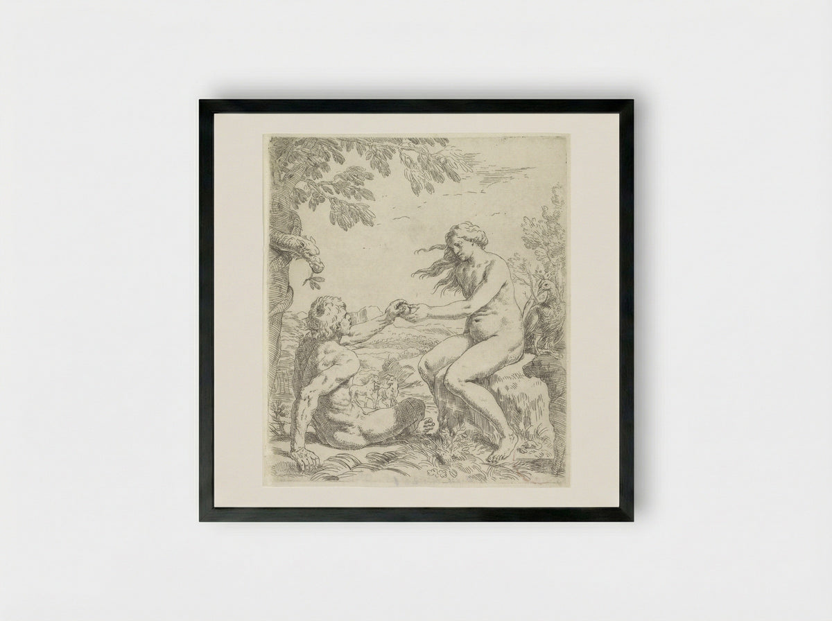 The Temptation of Adam - Simone Cantarini - Framed Print Black