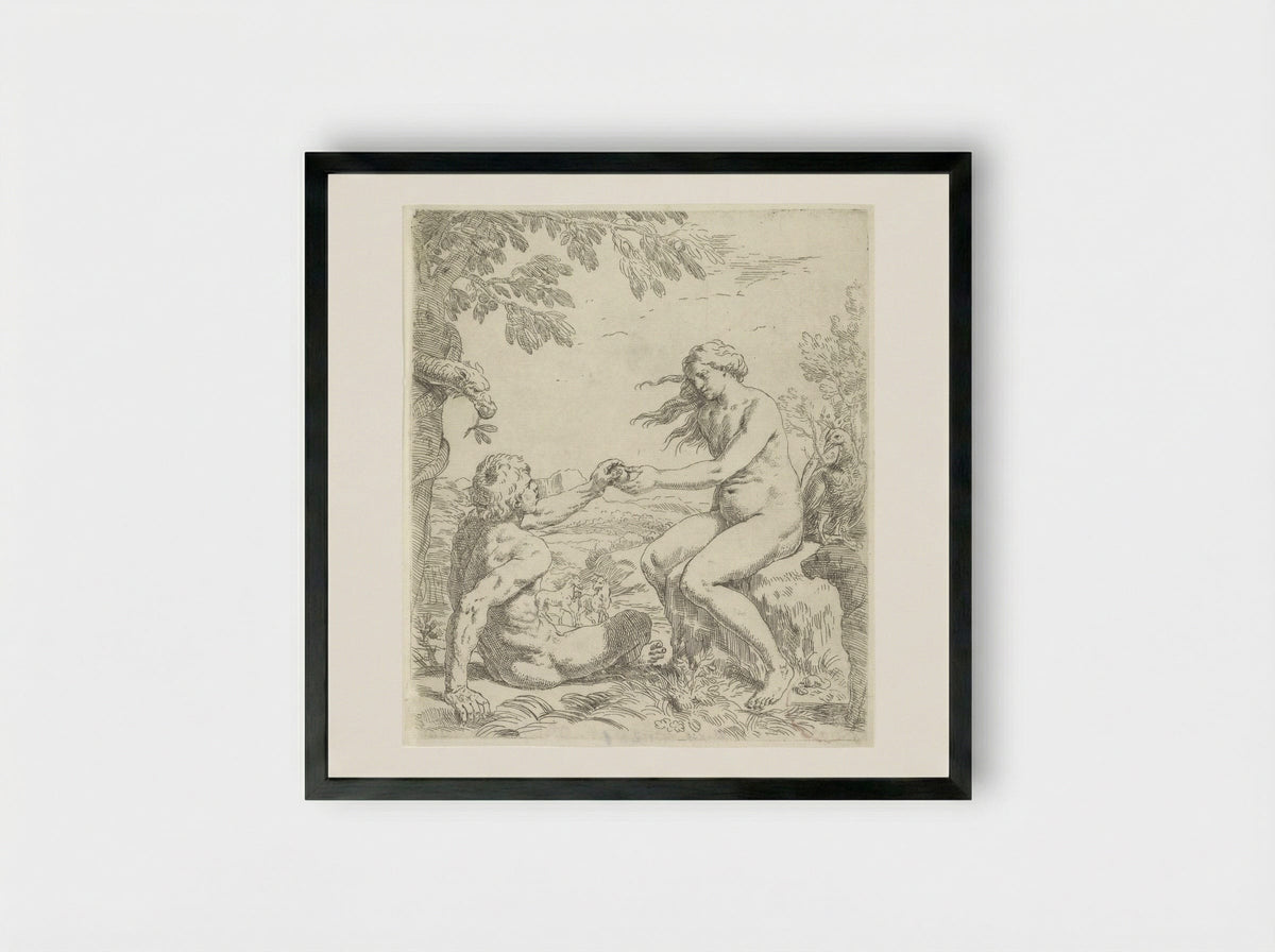 The Temptation of Adam - Simone Cantarini - Framed Print Black