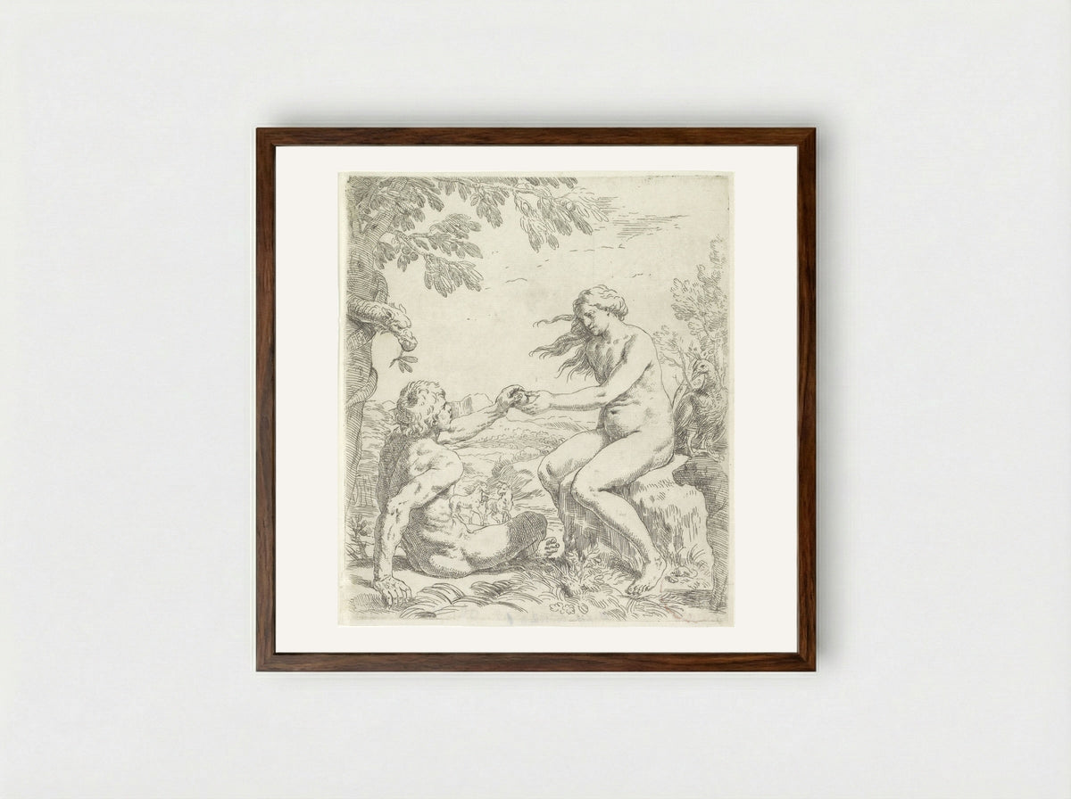 The Temptation of Adam - Simone Cantarini - Framed Print Dark Wood