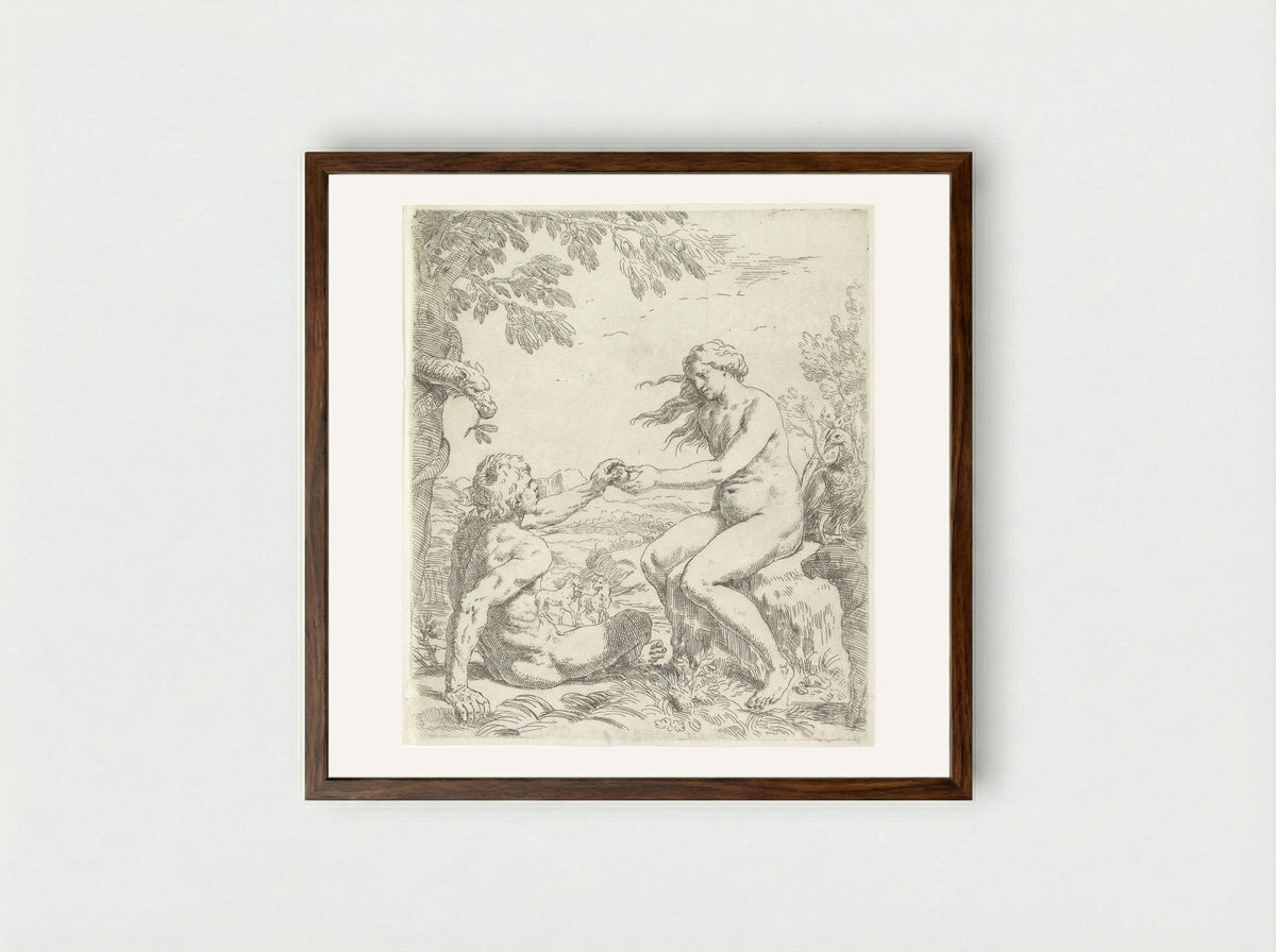 The Temptation of Adam - Simone Cantarini - Framed Print Dark Wood