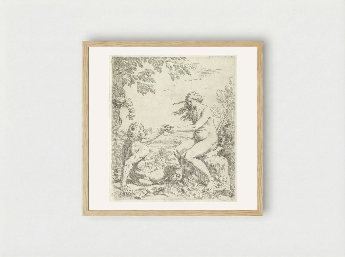 The Temptation of Adam - Simone Cantarini - Framed Print Wood