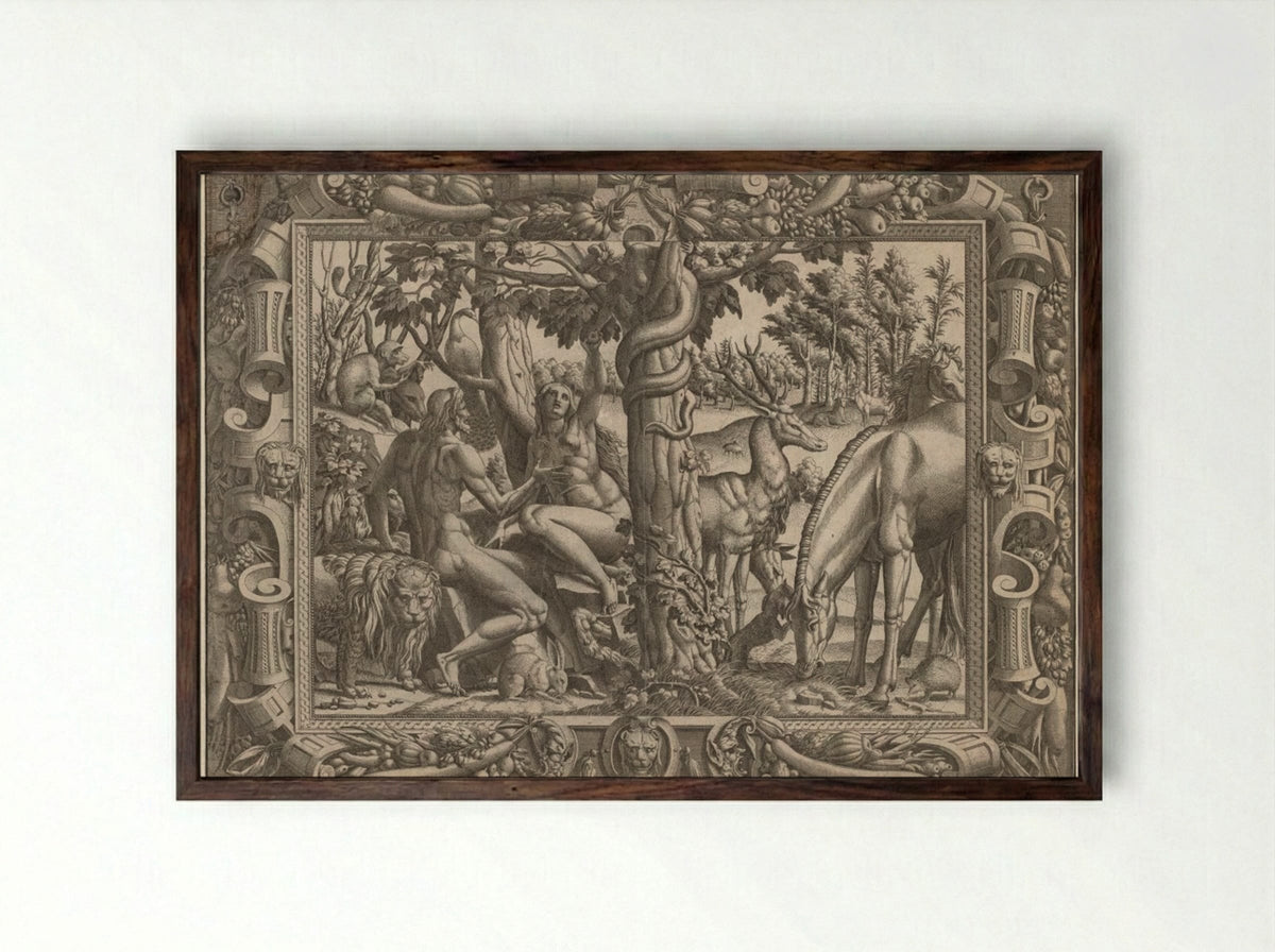 The Temptation of Eve - Jean Mignon - Framed Print Dark Wood