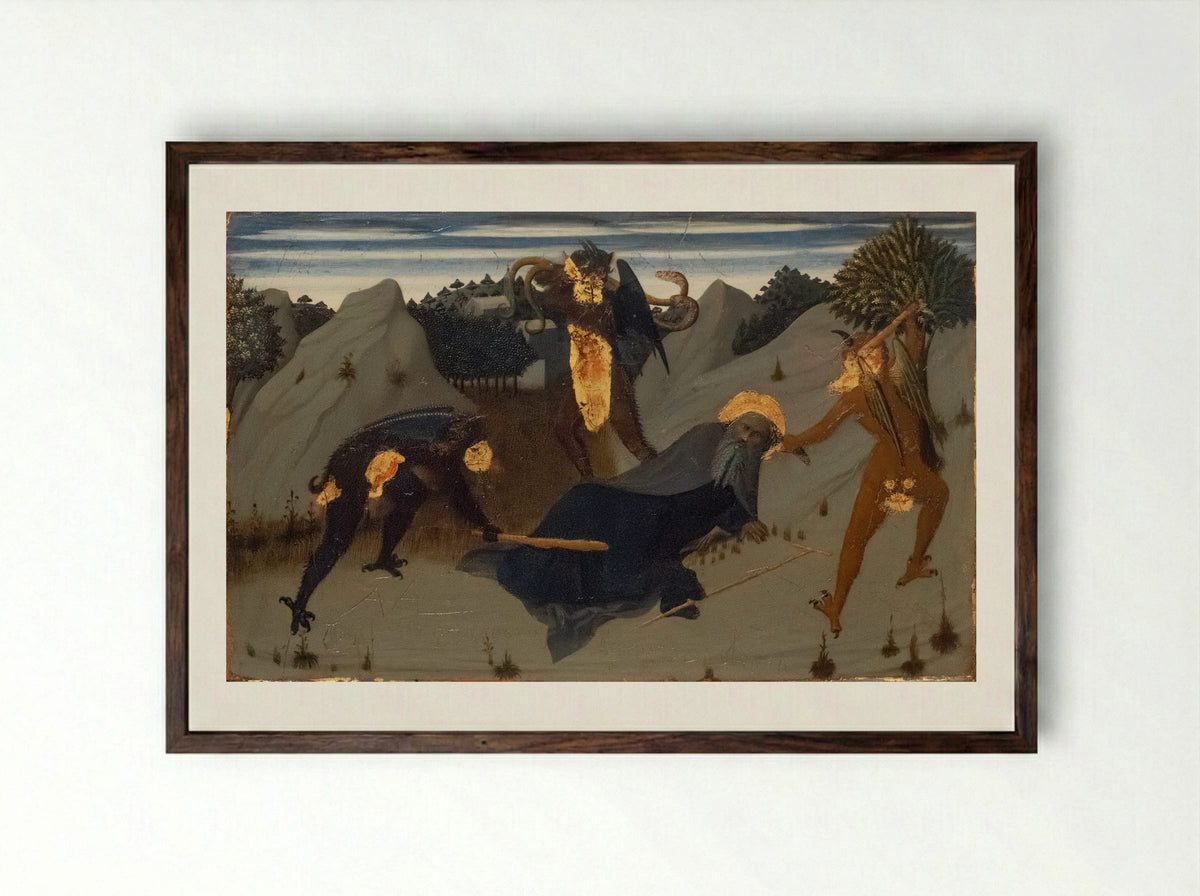 The Temptation of Saint Anthony - Sassetta (Stefano di Giovanni) - Framed Print Dark Wood